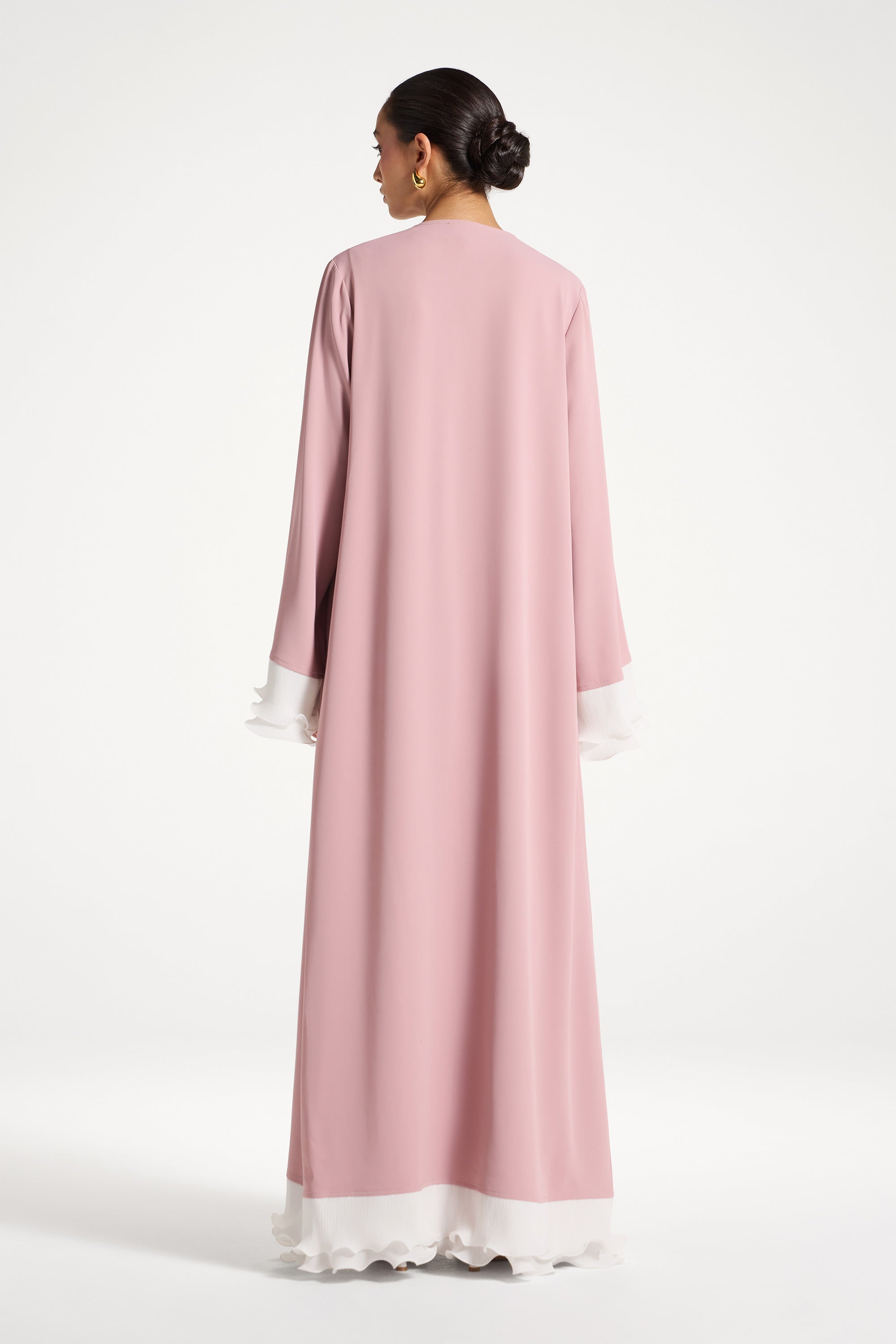 Pleated Sleeve Open Abaya - Pink Abayas Veiled 