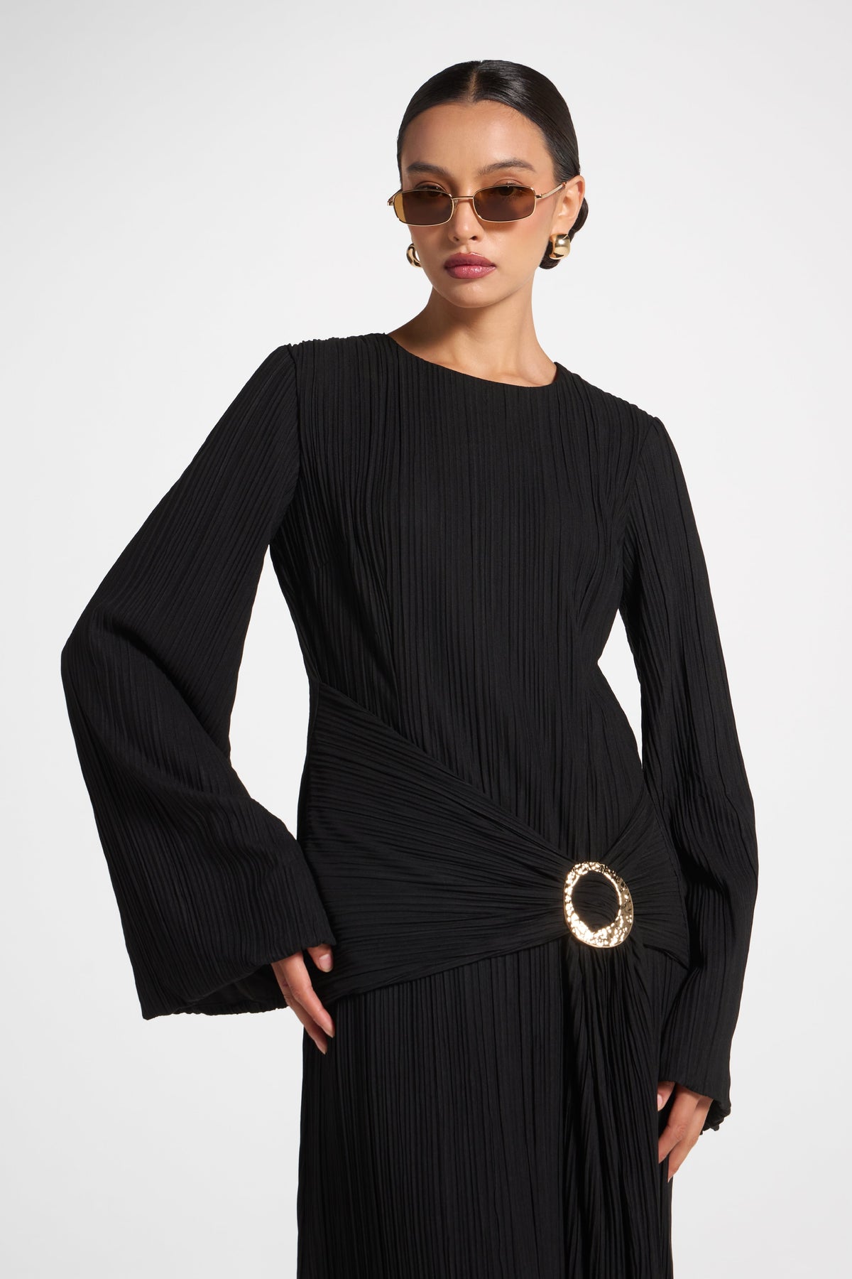 Plissé Maxi Dress - Black Dress Veiled 