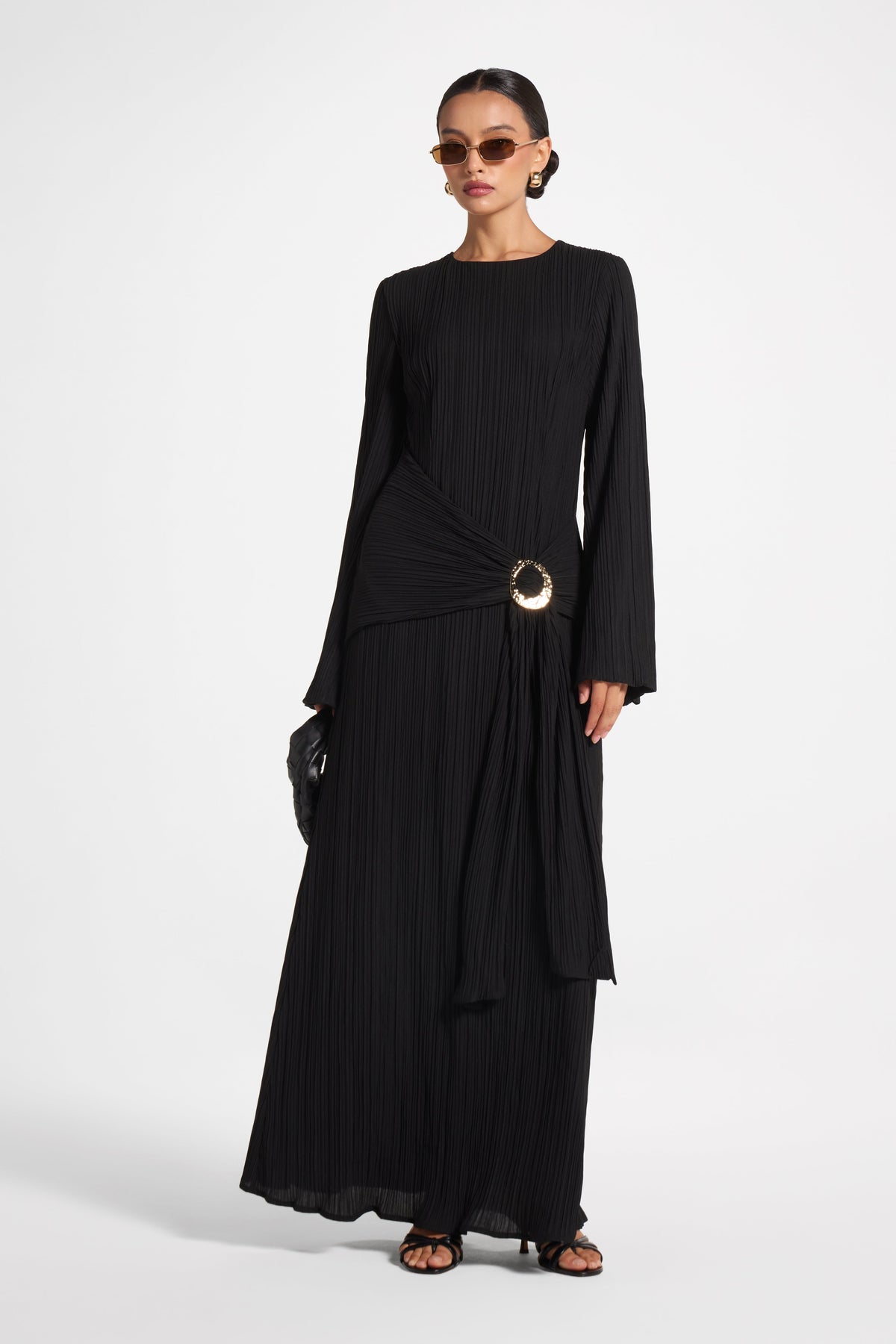 Plissé Maxi Dress - Black Dress Veiled 