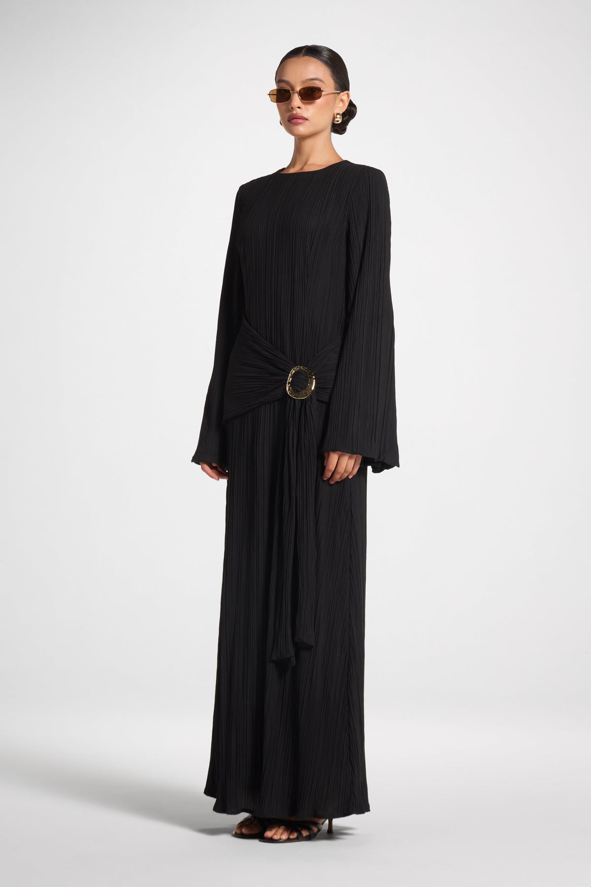 Plissé Maxi Dress - Black Dress Veiled 