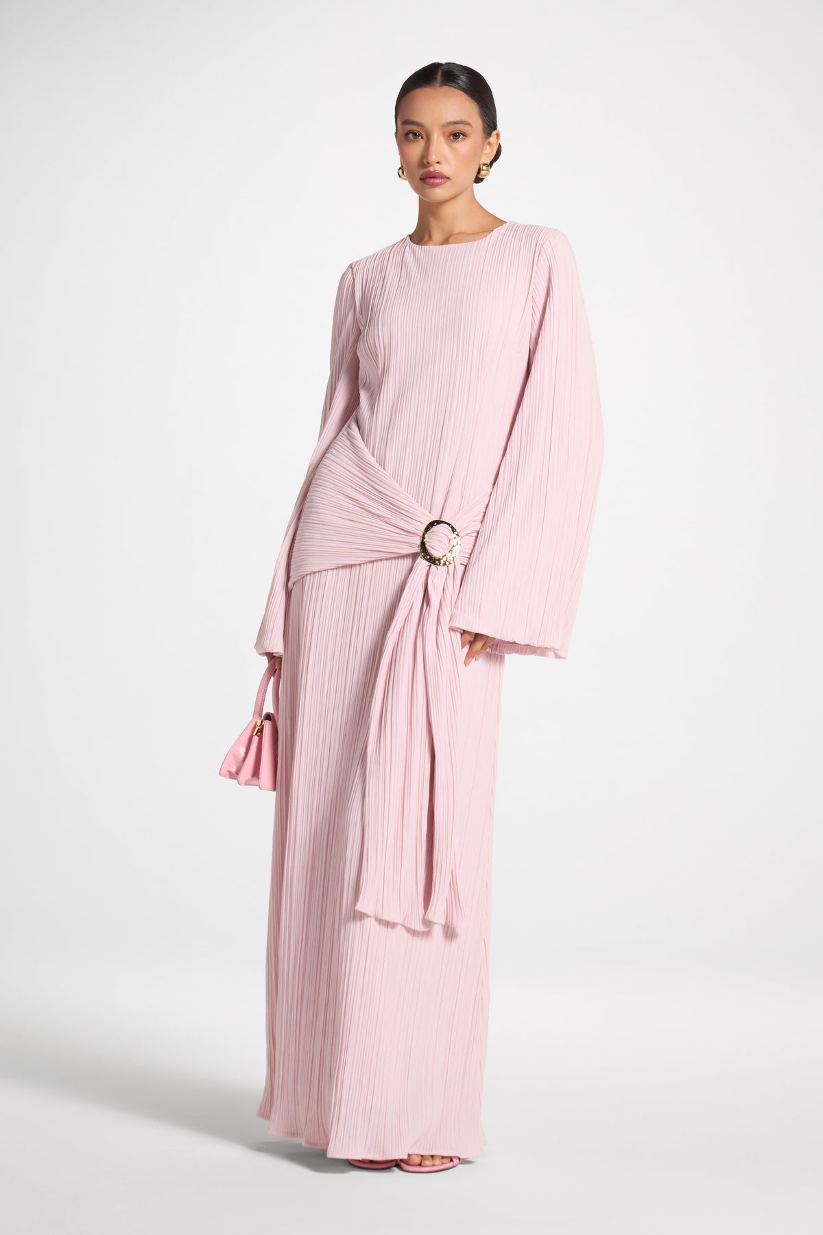 Plissé Maxi Dress - Soft Pink Dress Veiled 