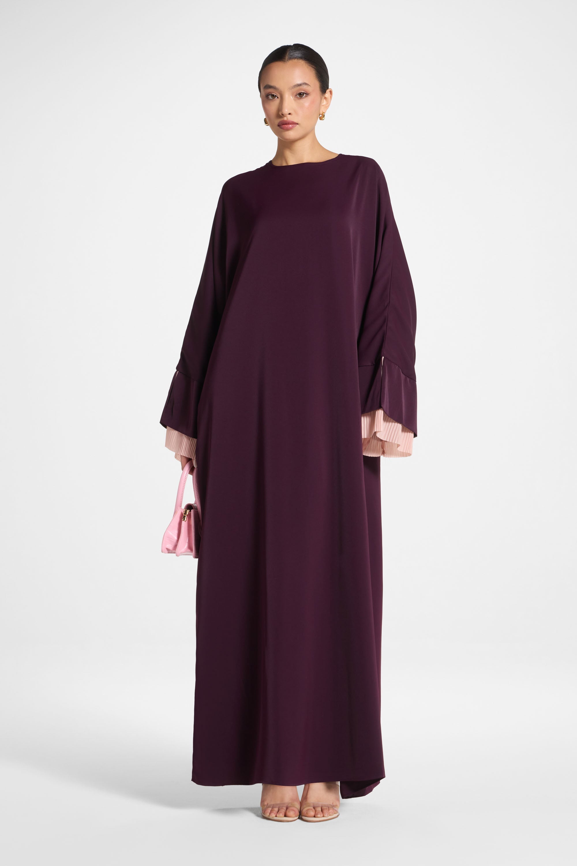 Plisse Sleeve Abaya - Chocolate Plum Abayas Veiled 