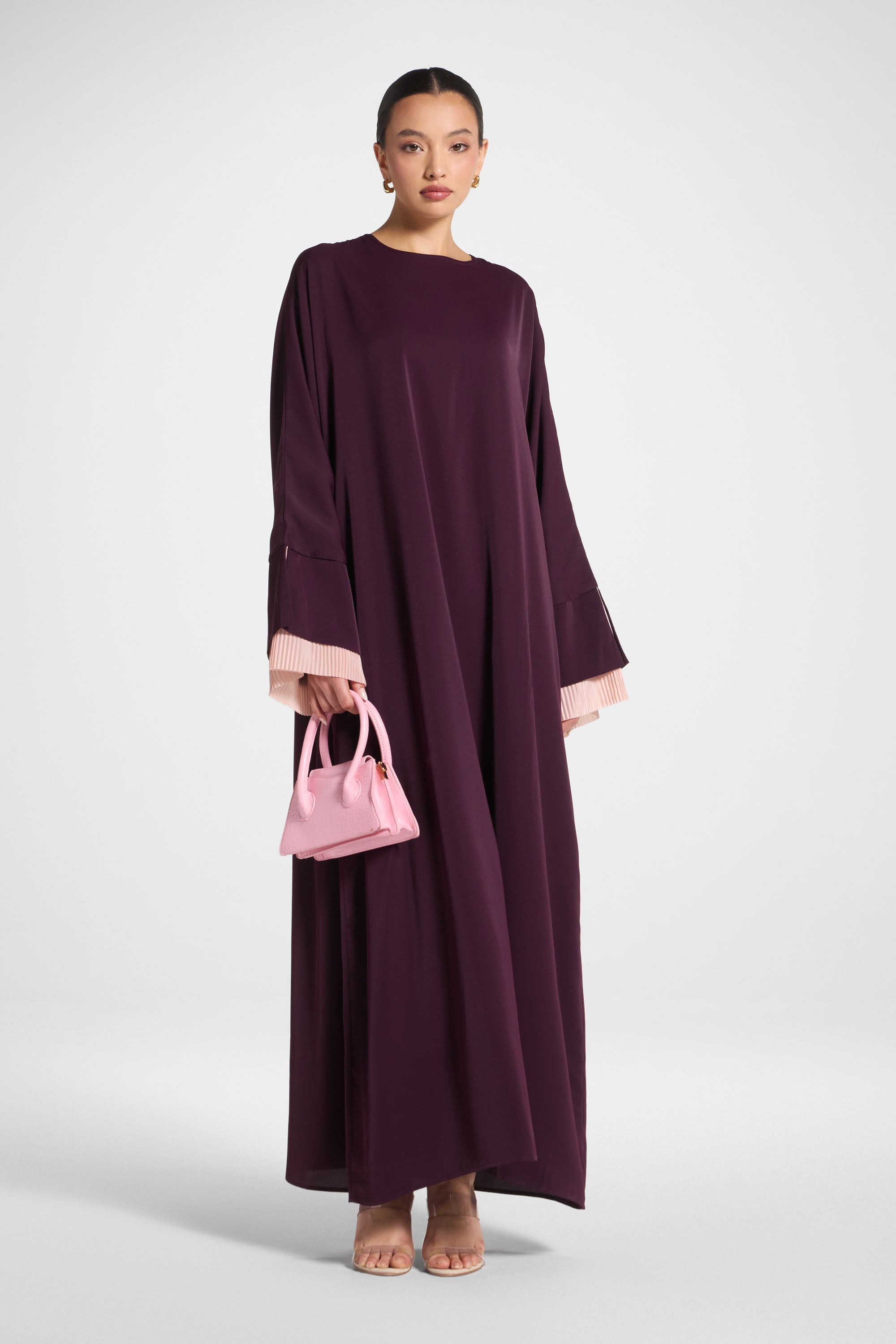 Plisse Sleeve Abaya - Chocolate Plum Abayas Veiled 