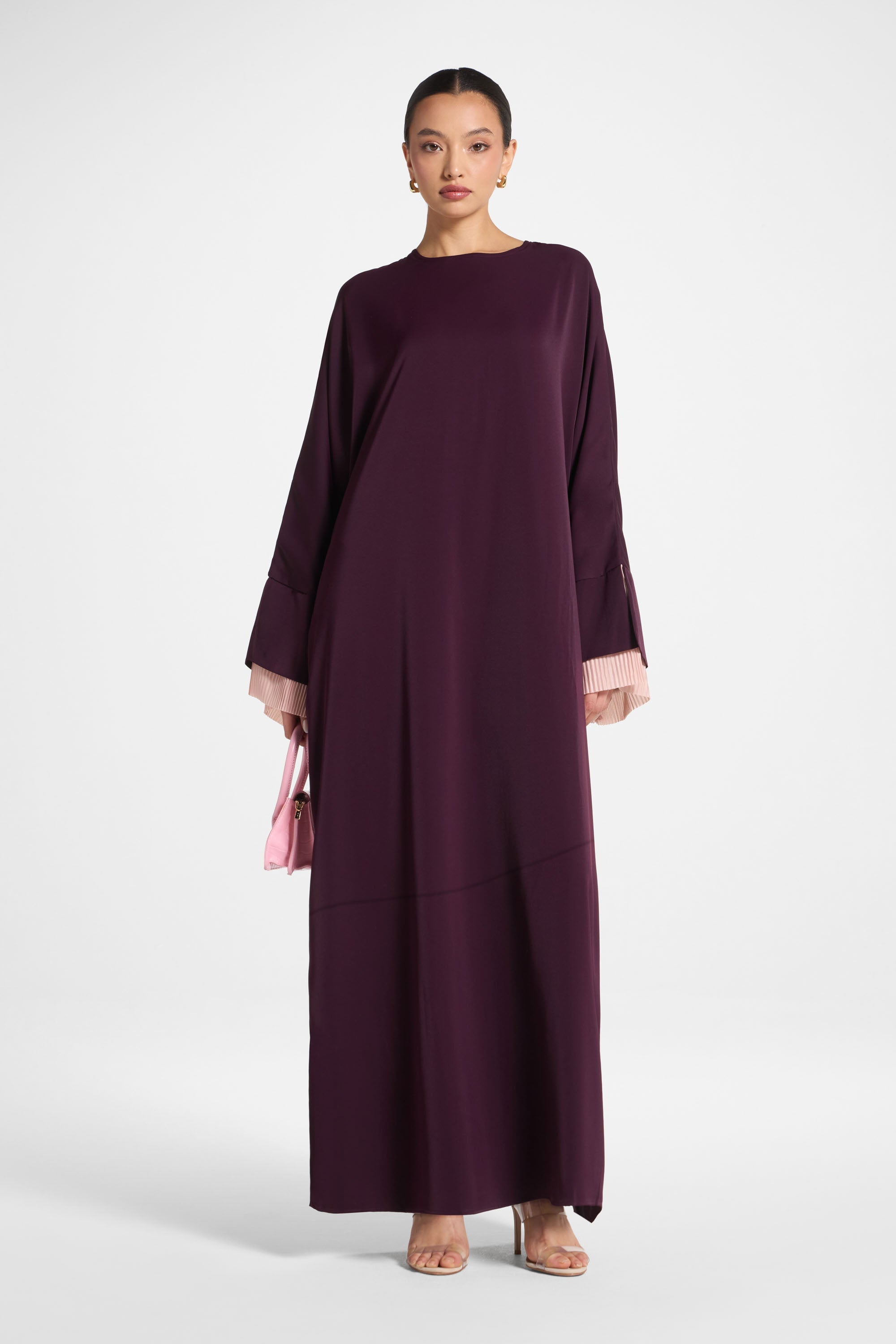 Plisse Sleeve Abaya - Chocolate Plum Abayas Veiled 