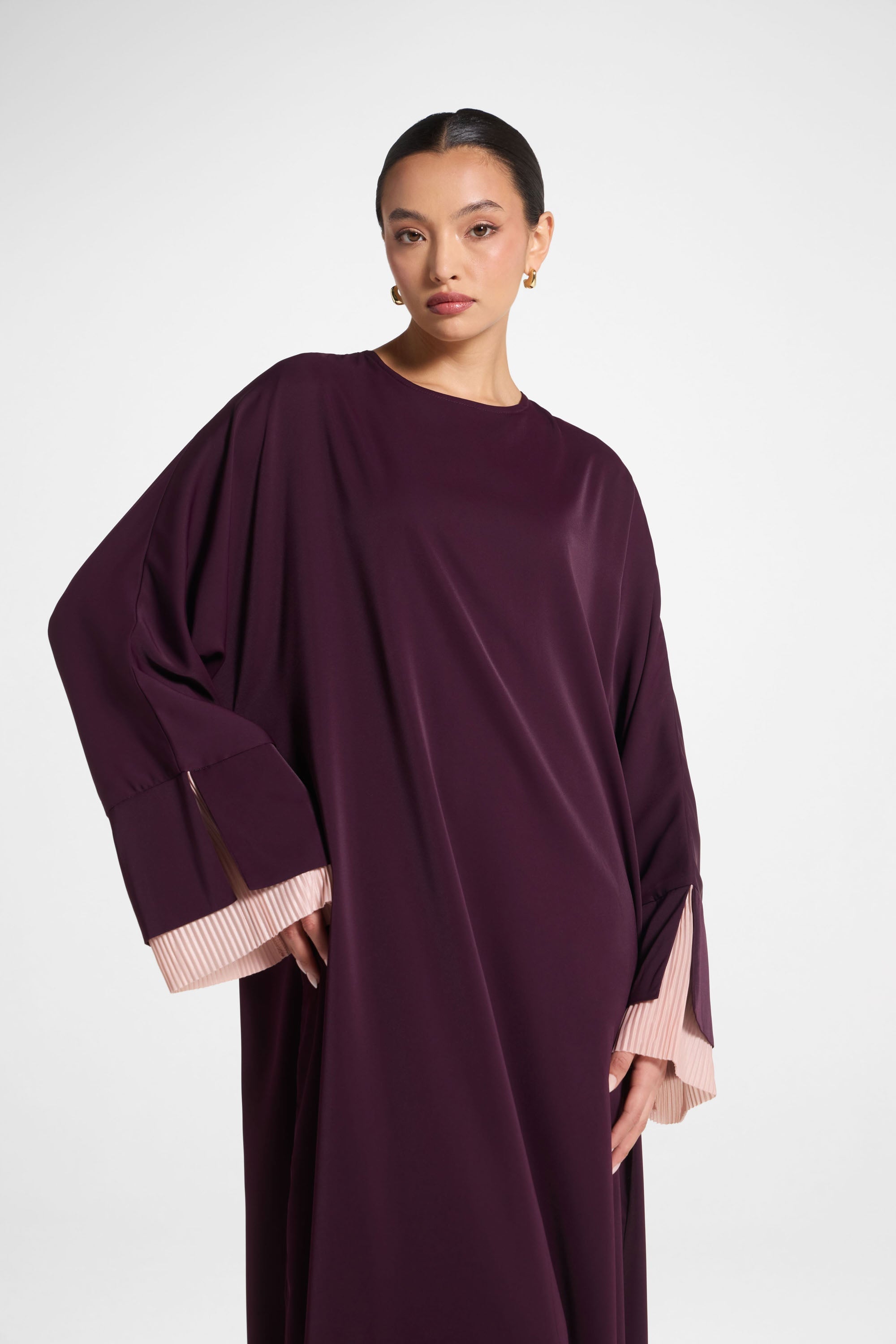 Plisse Sleeve Abaya - Chocolate Plum Abayas Veiled 
