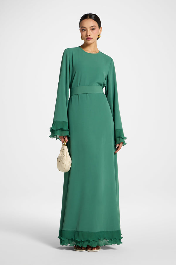 Plisse Sleeve Maxi Dress - Basil Abayas Veiled 