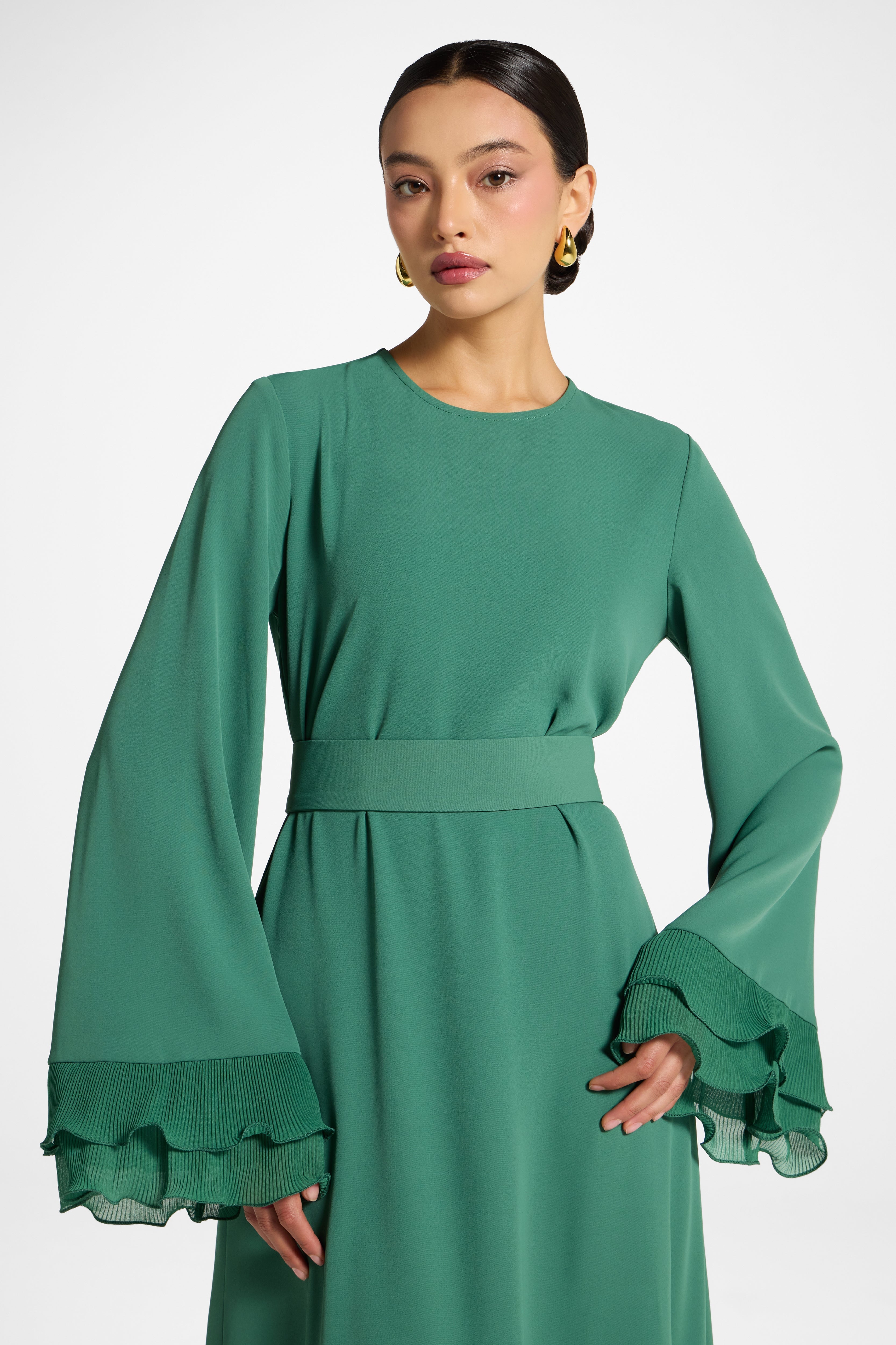 Plisse Sleeve Maxi Dress - Basil Abayas Veiled 