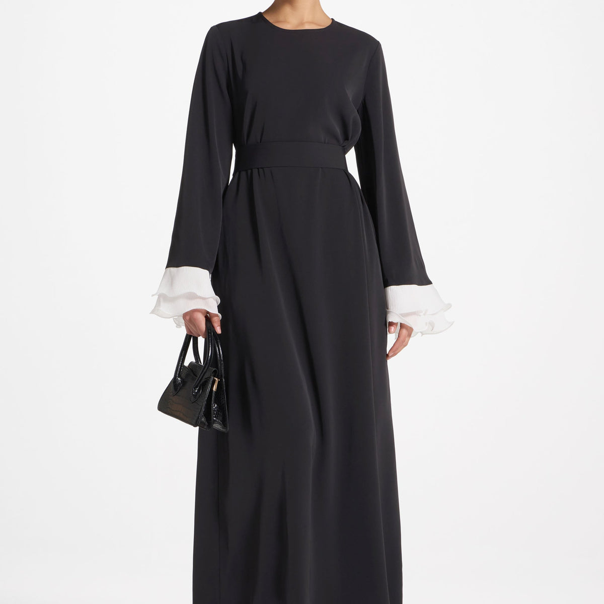 black bell sleeve maxi dress Plisse Sleeve Maxi Dress - Black