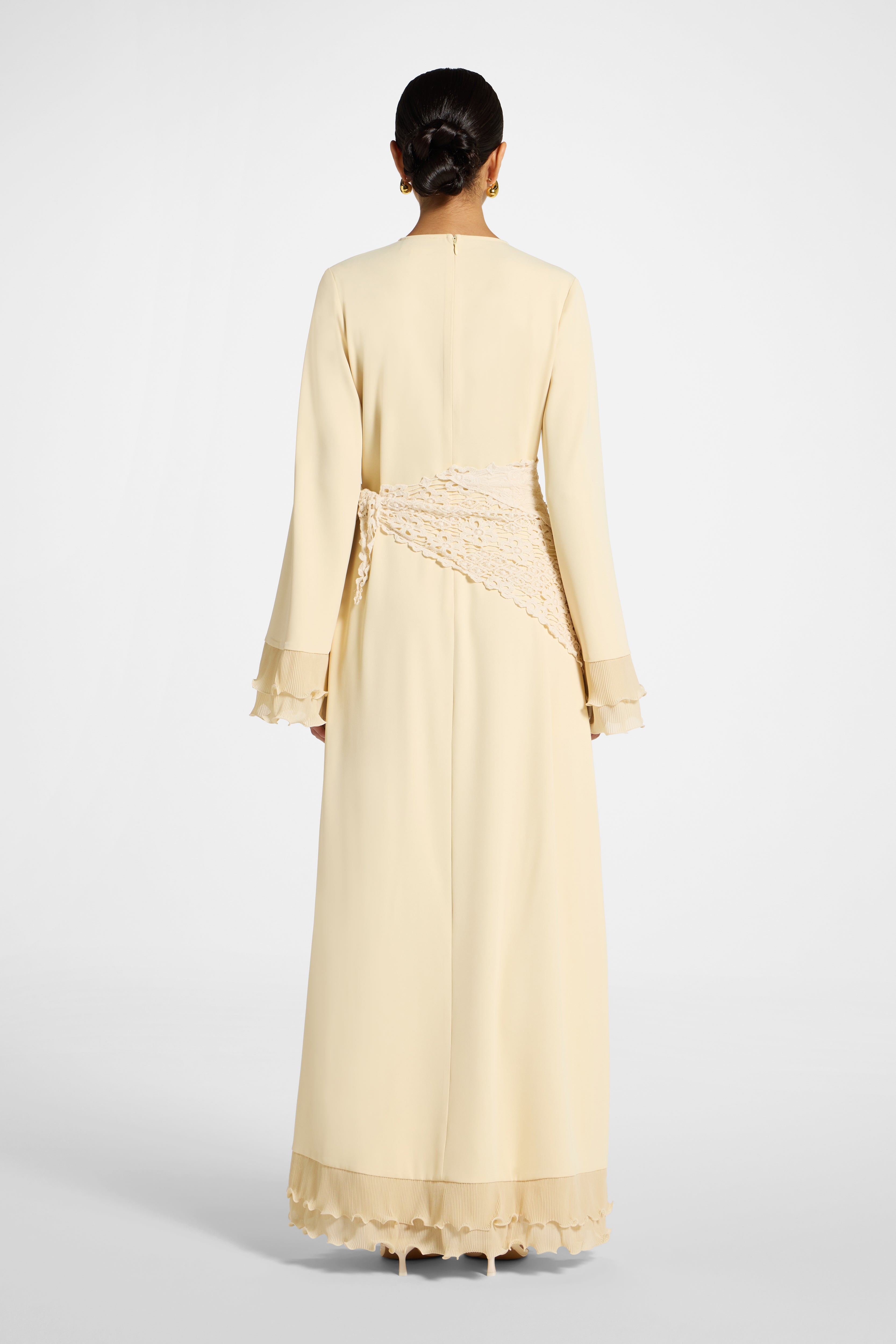 Plisse Sleeve Maxi Dress - Custard Abayas Veiled 