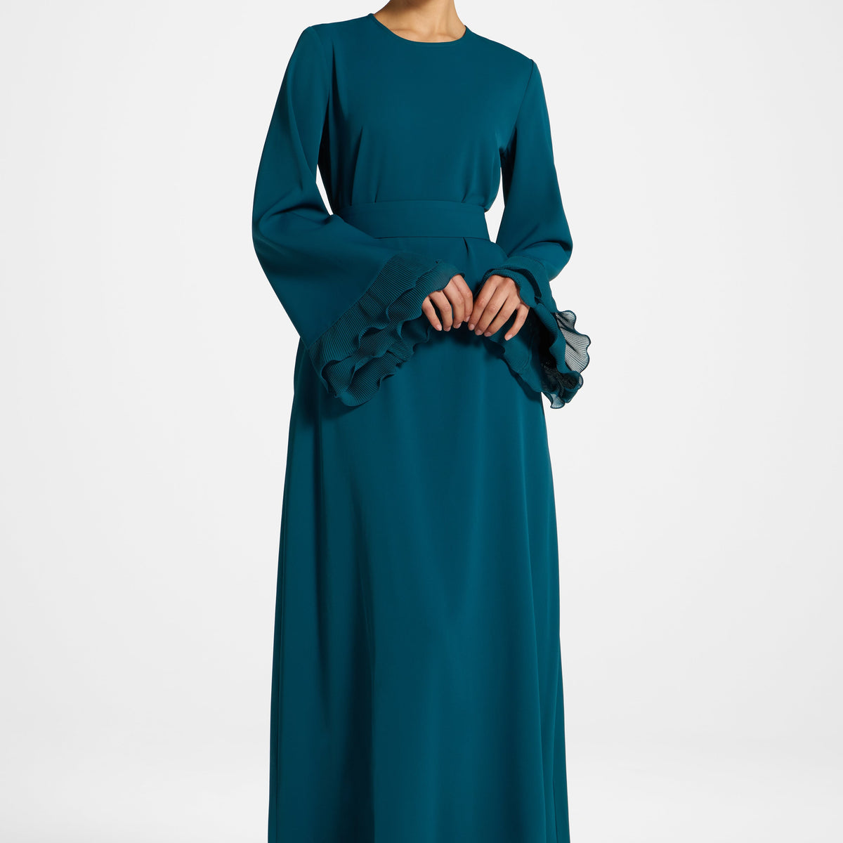 Plisse Sleeve Maxi Dress