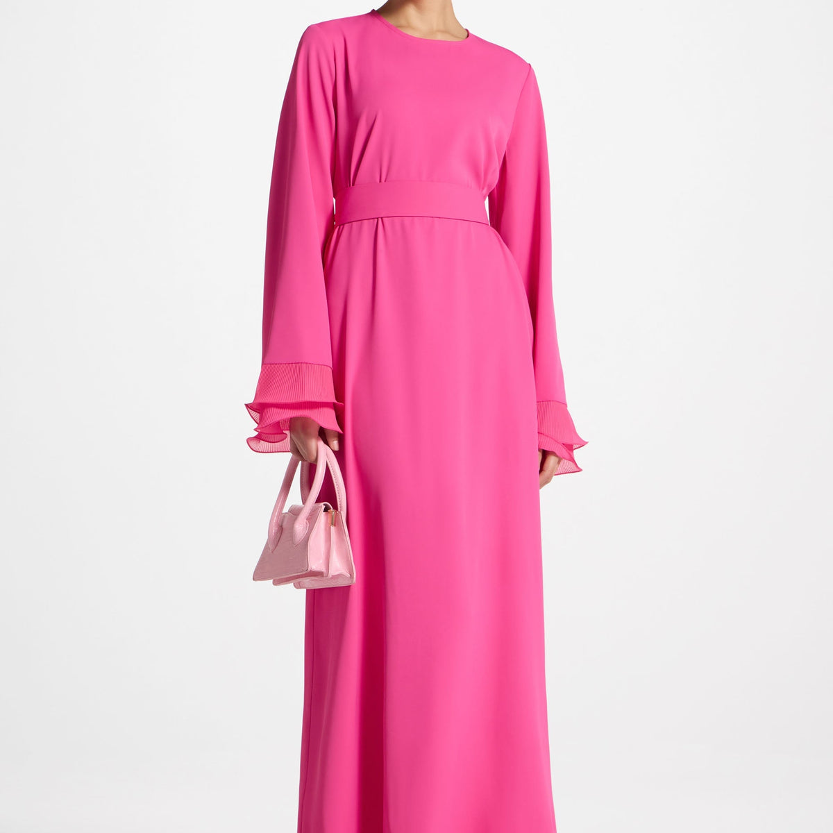 Plisse Sleeve Maxi Dress - Pink