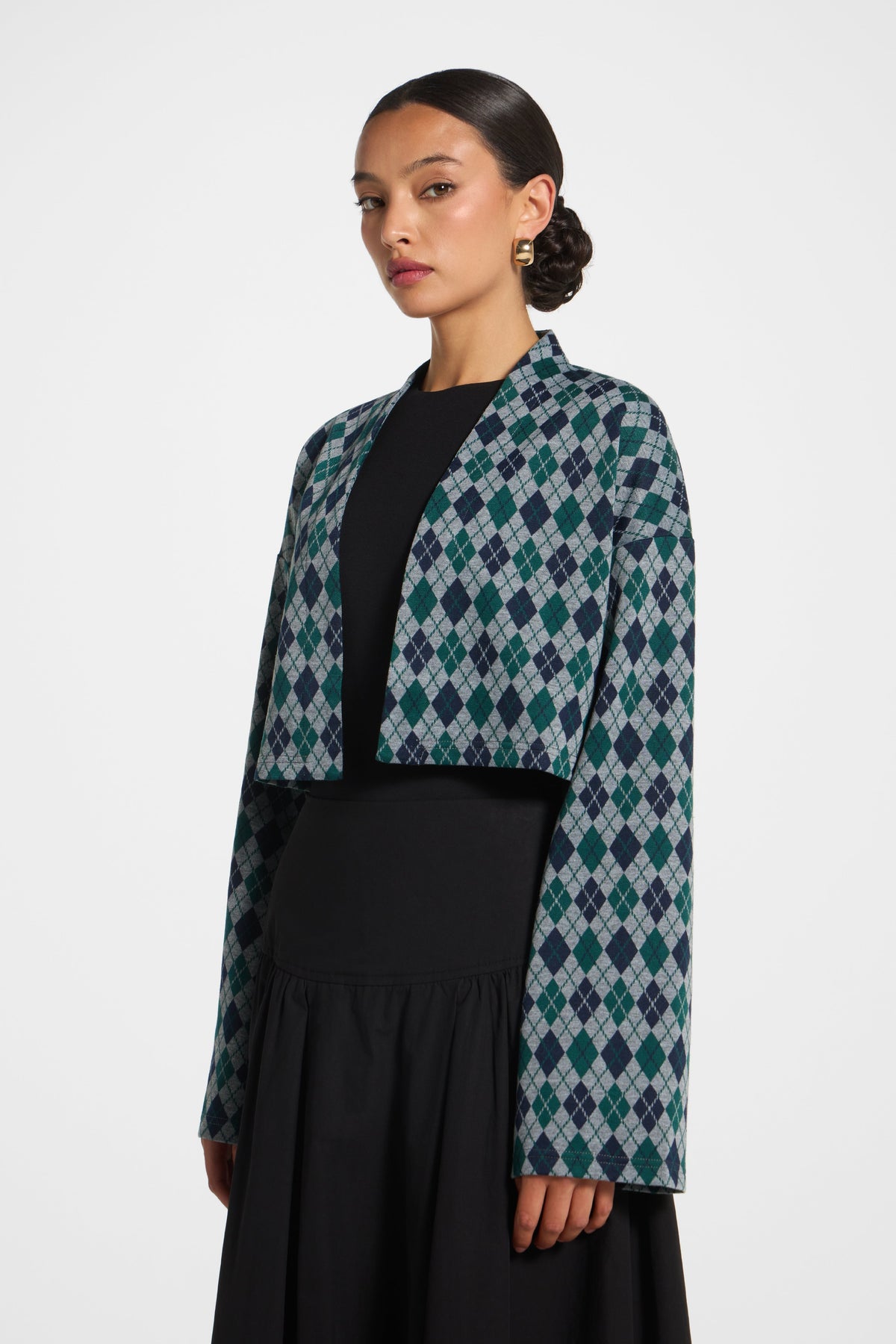 Preppy Colorblock Crop Cardigan - Emerald Navy Outerwear Veiled 