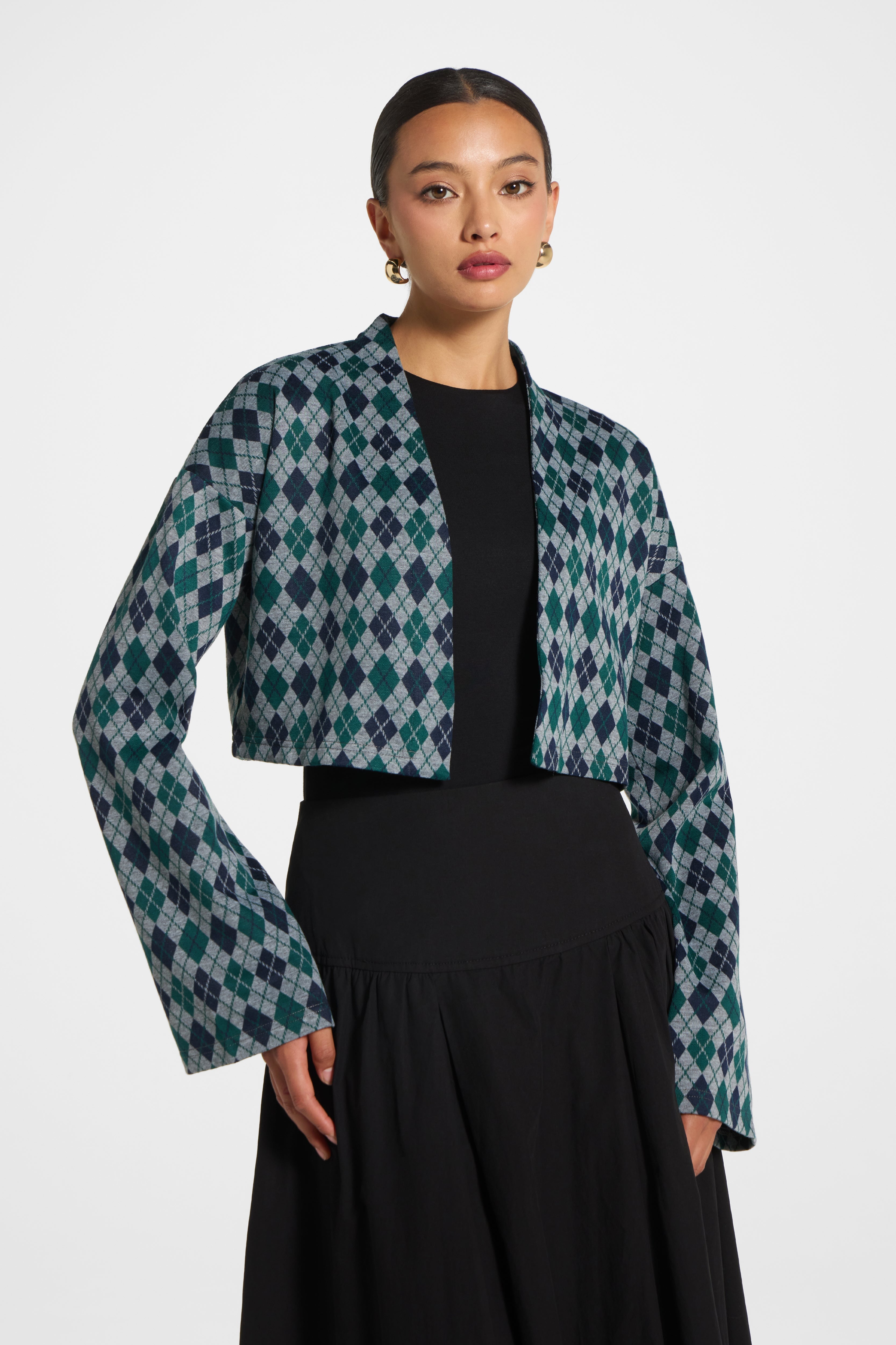 Preppy Colorblock Crop Cardigan - Emerald Navy Outerwear Veiled 
