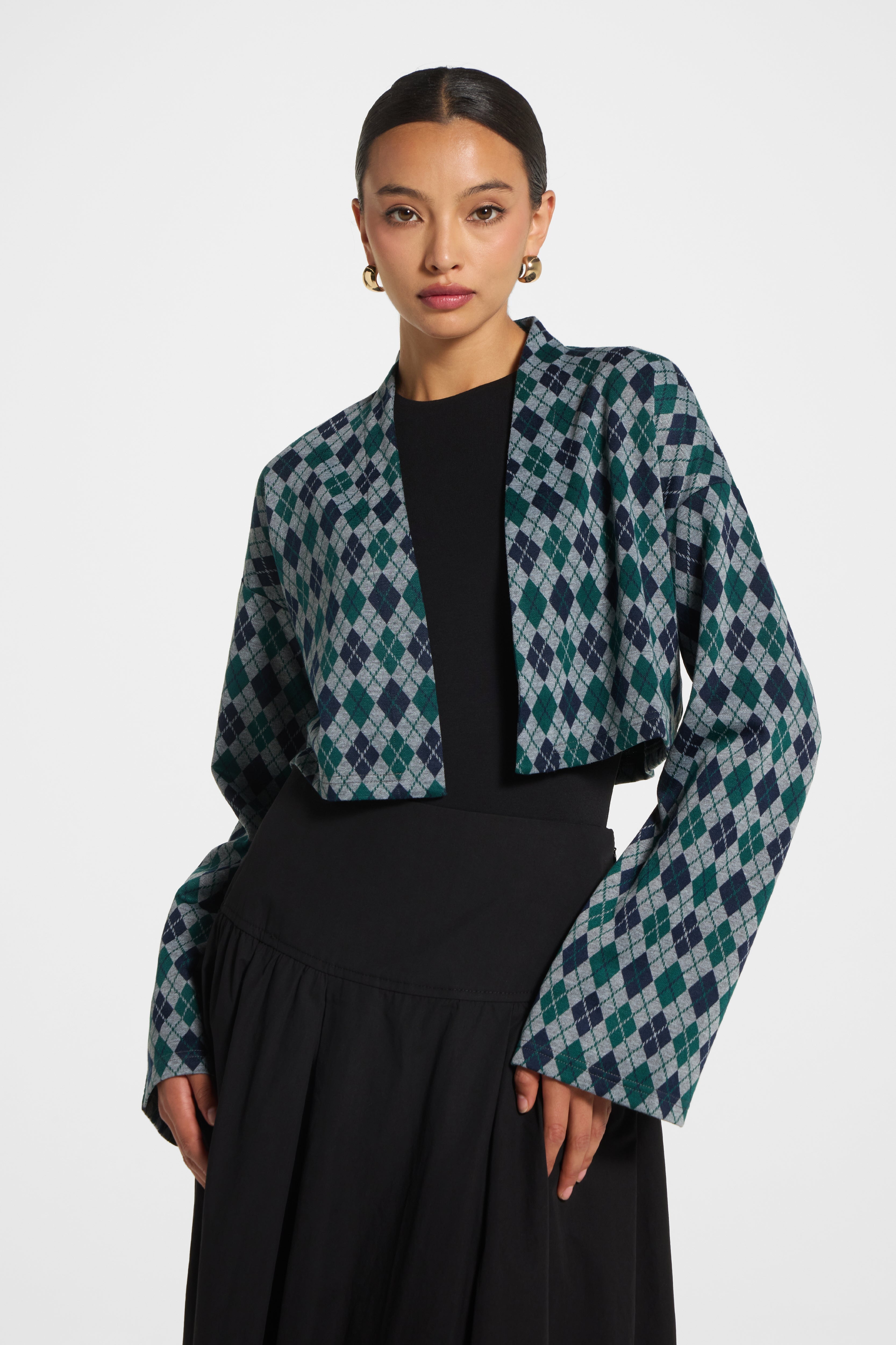 Preppy Colorblock Crop Cardigan - Emerald Navy Outerwear Veiled 