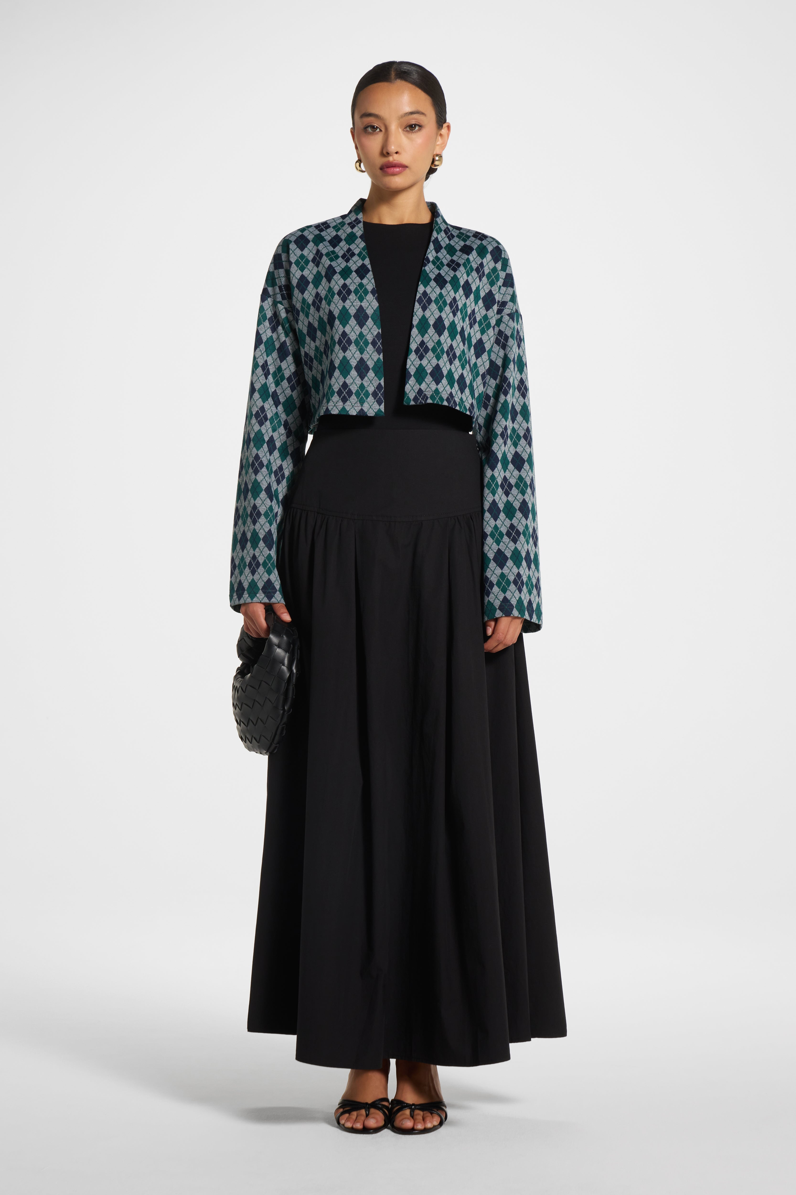 Preppy Colorblock Crop Cardigan - Emerald Navy Outerwear Veiled 