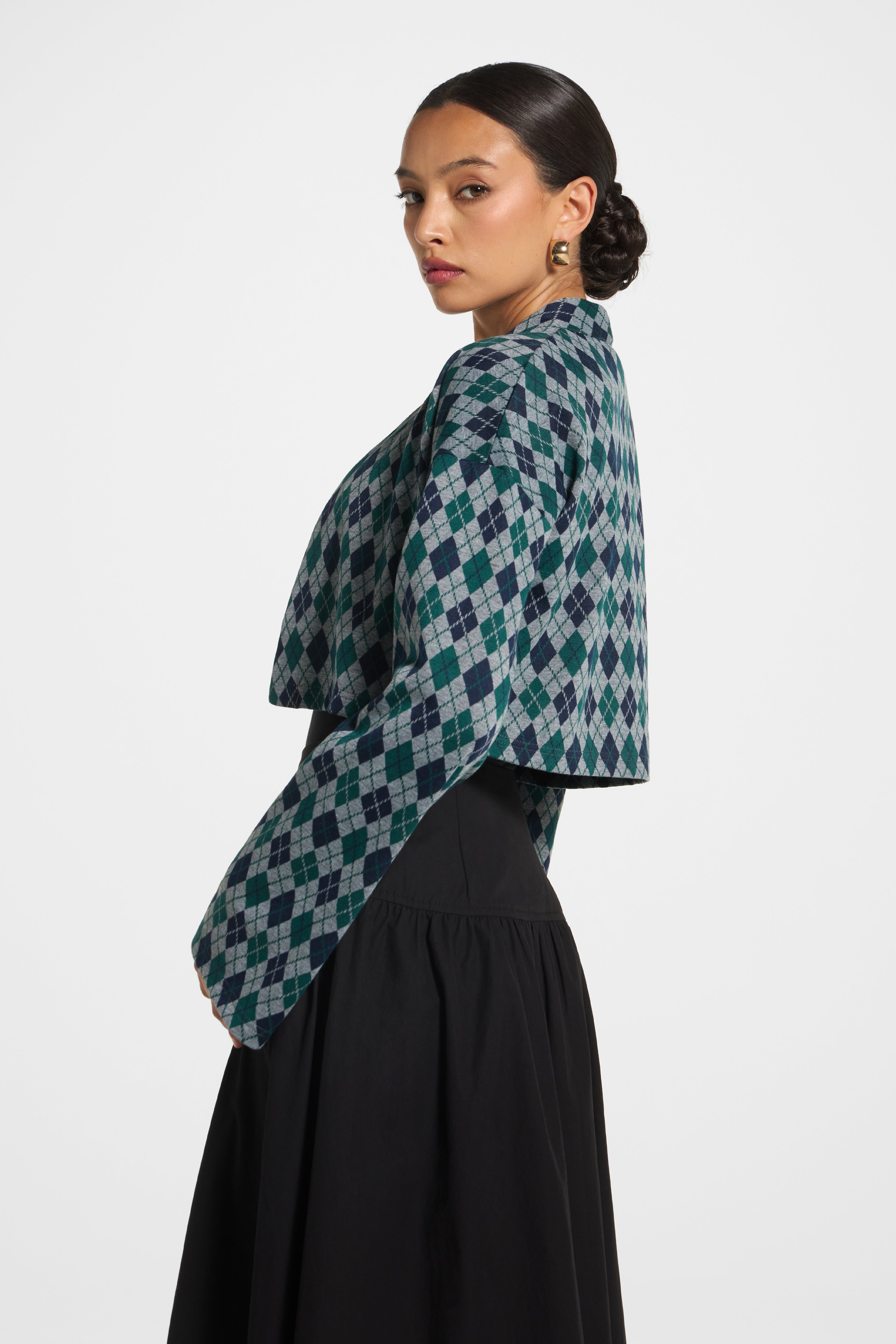Preppy Colorblock Crop Cardigan - Emerald Navy Outerwear Veiled 