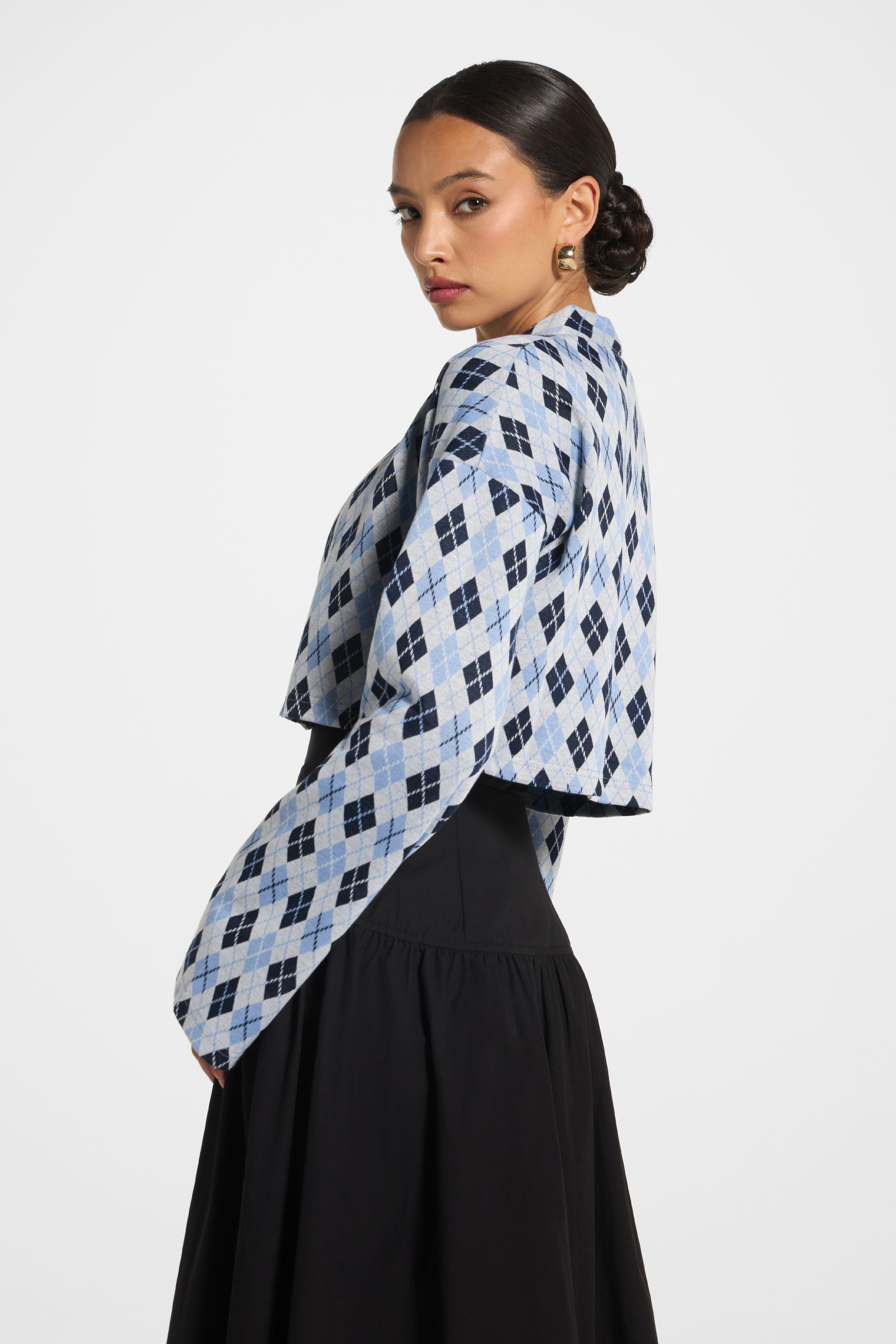 Preppy Colorblock Crop Cardigan - Navy Sky Outerwear Veiled 