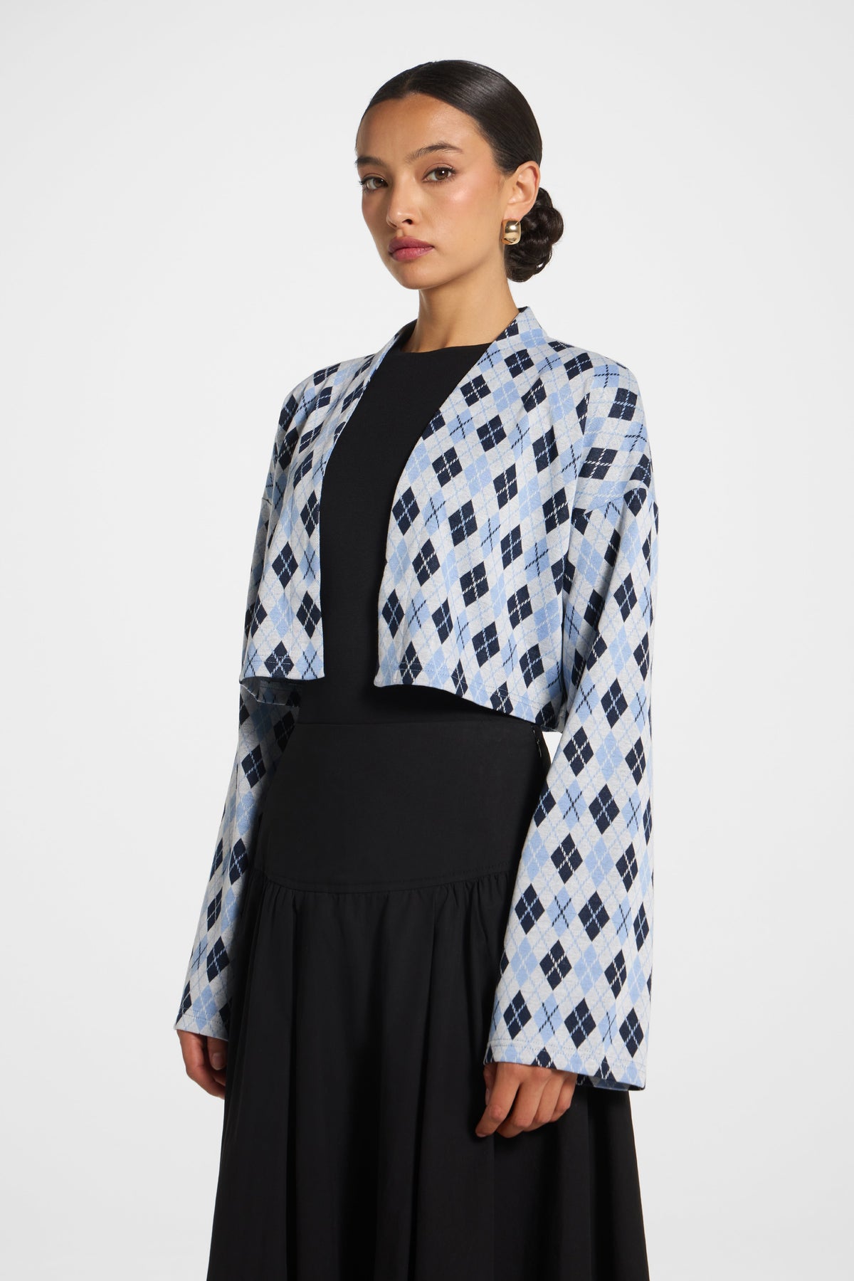 Preppy Colorblock Crop Cardigan - Navy Sky Outerwear Veiled 
