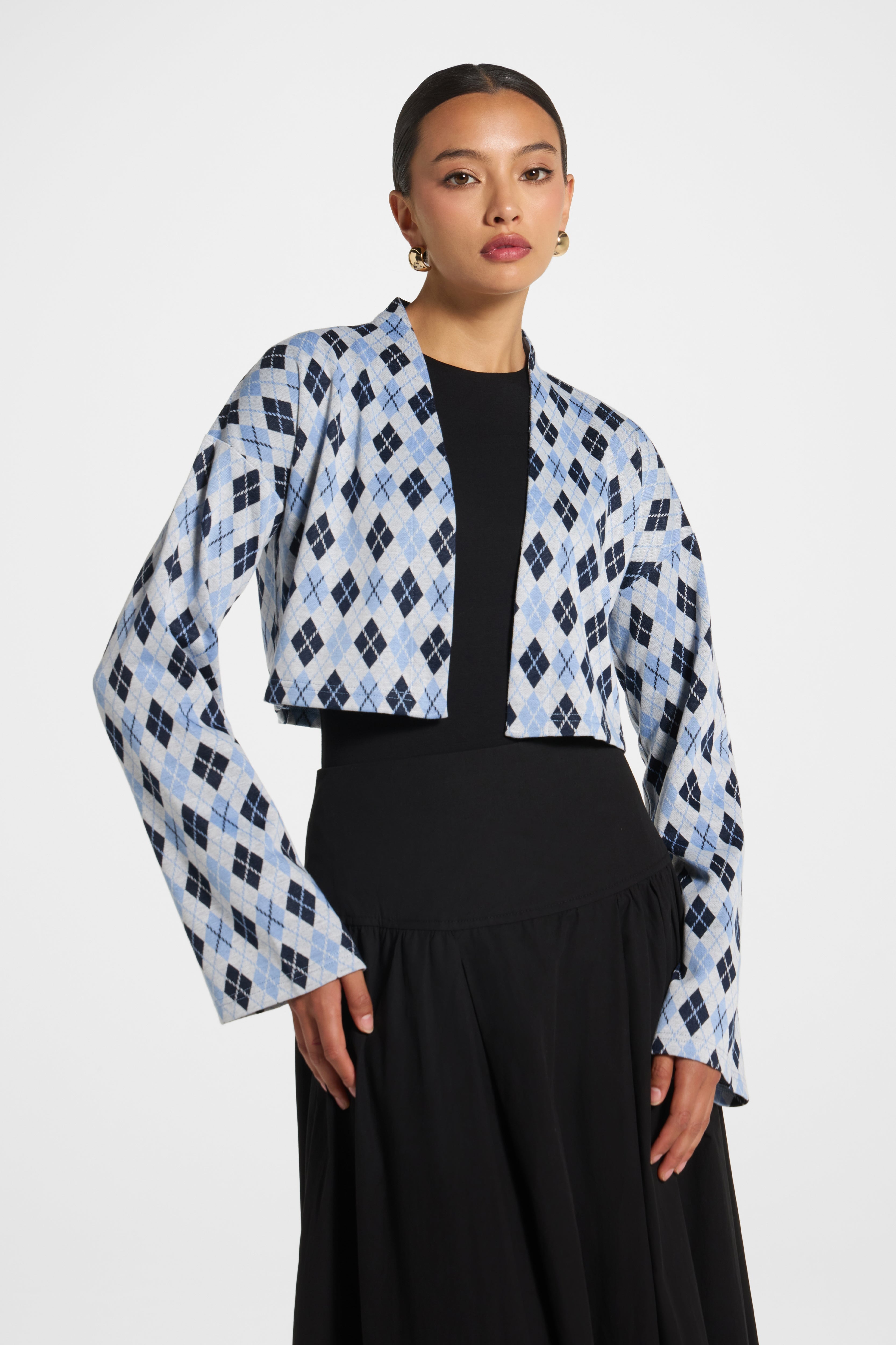 Preppy Colorblock Crop Cardigan - Navy Sky Outerwear Veiled 