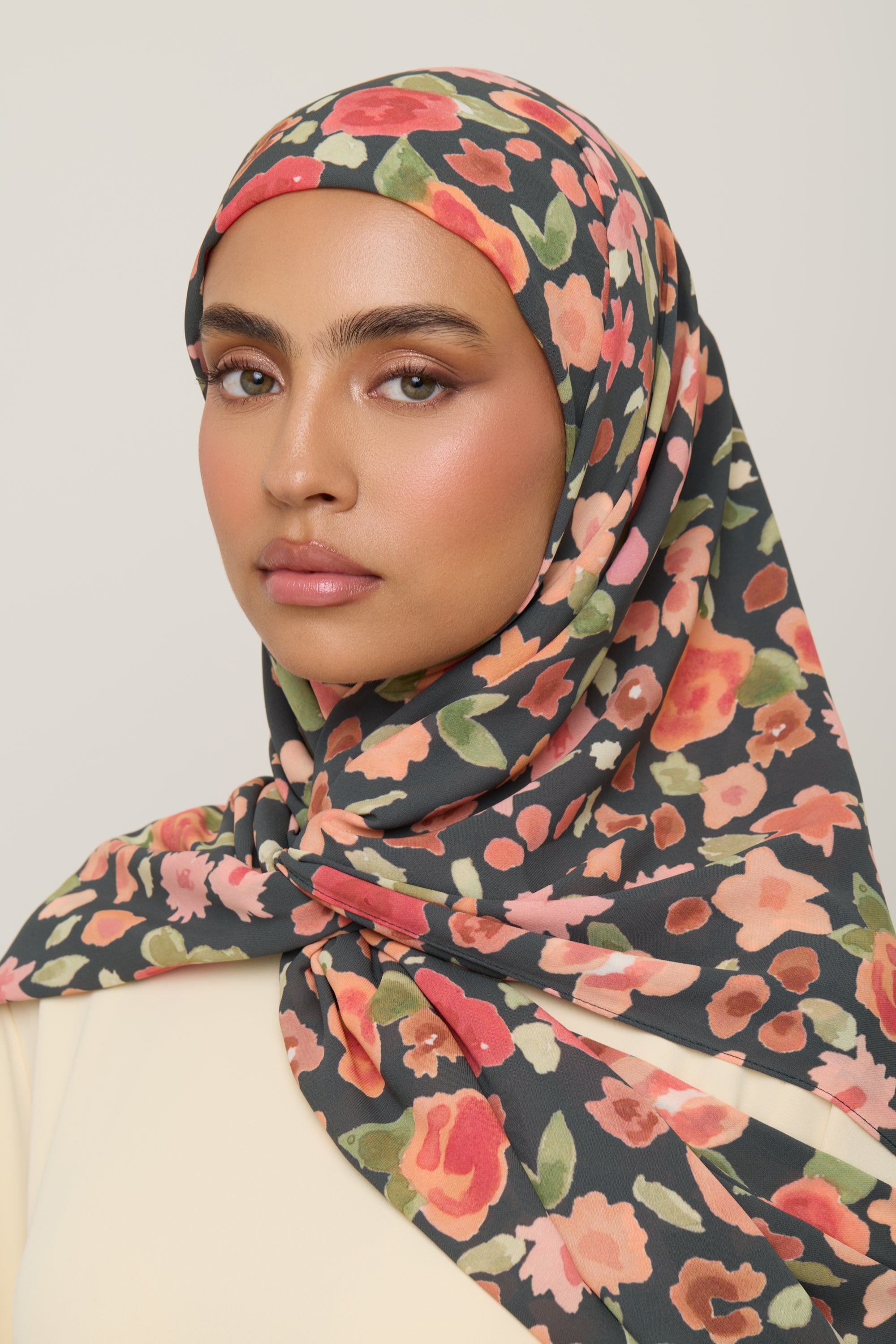 Printed Chiffon Hijab - Black Ditsy Floral Hijab Veiled 