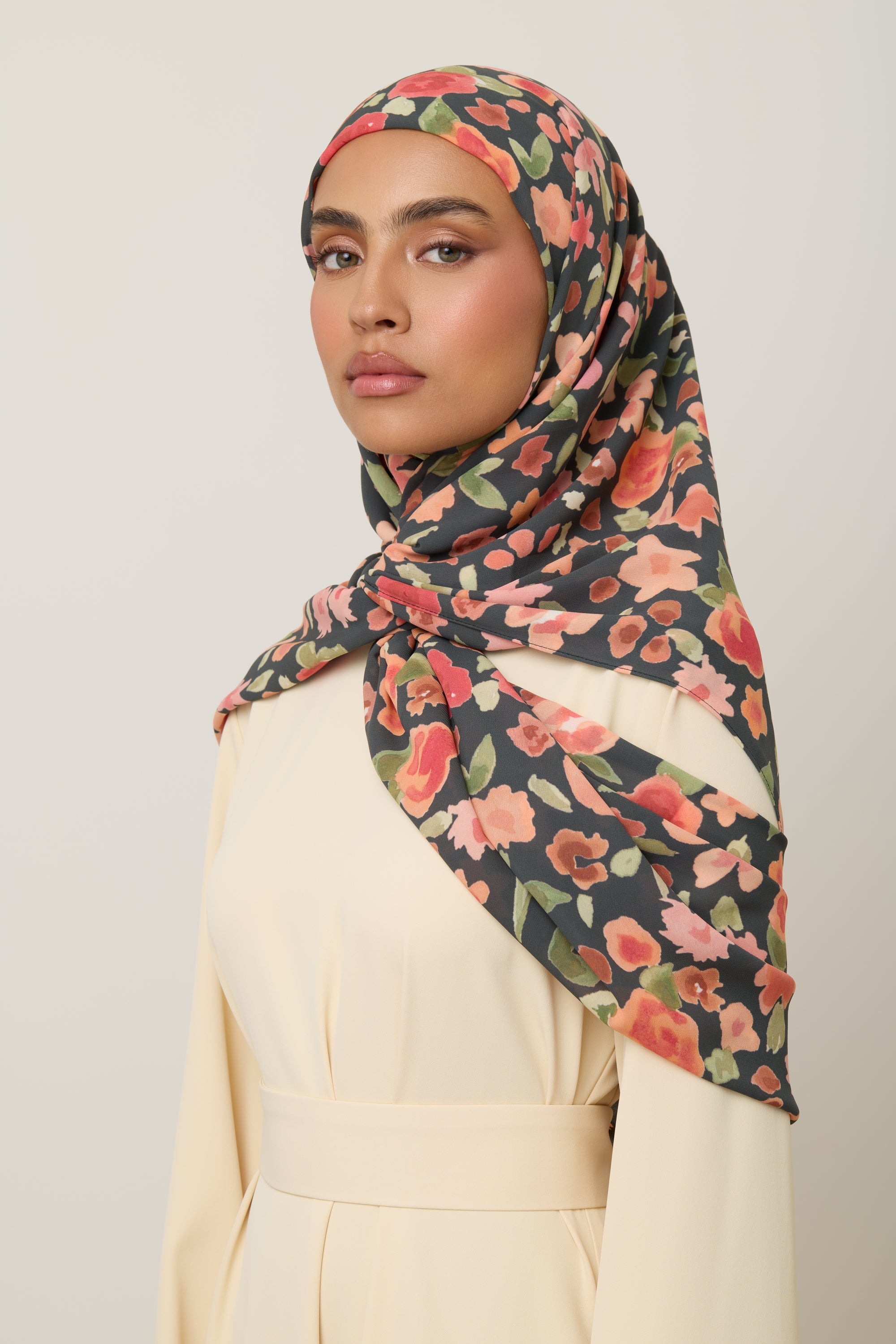 Printed Chiffon Hijab - Black Ditsy Floral Hijab Veiled 