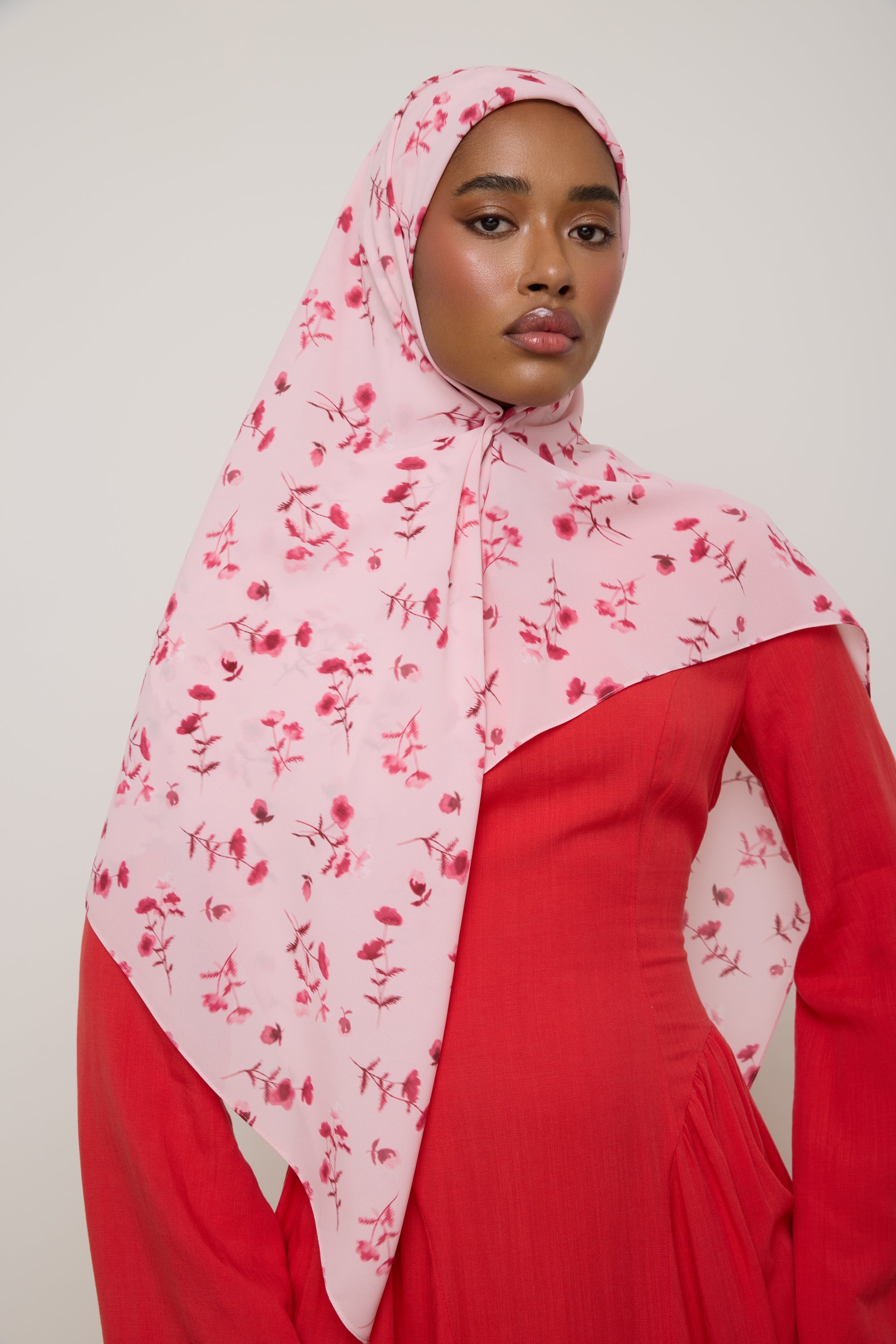Printed Chiffon Hijab - Pink Floral Ditsy Hijab Veiled 