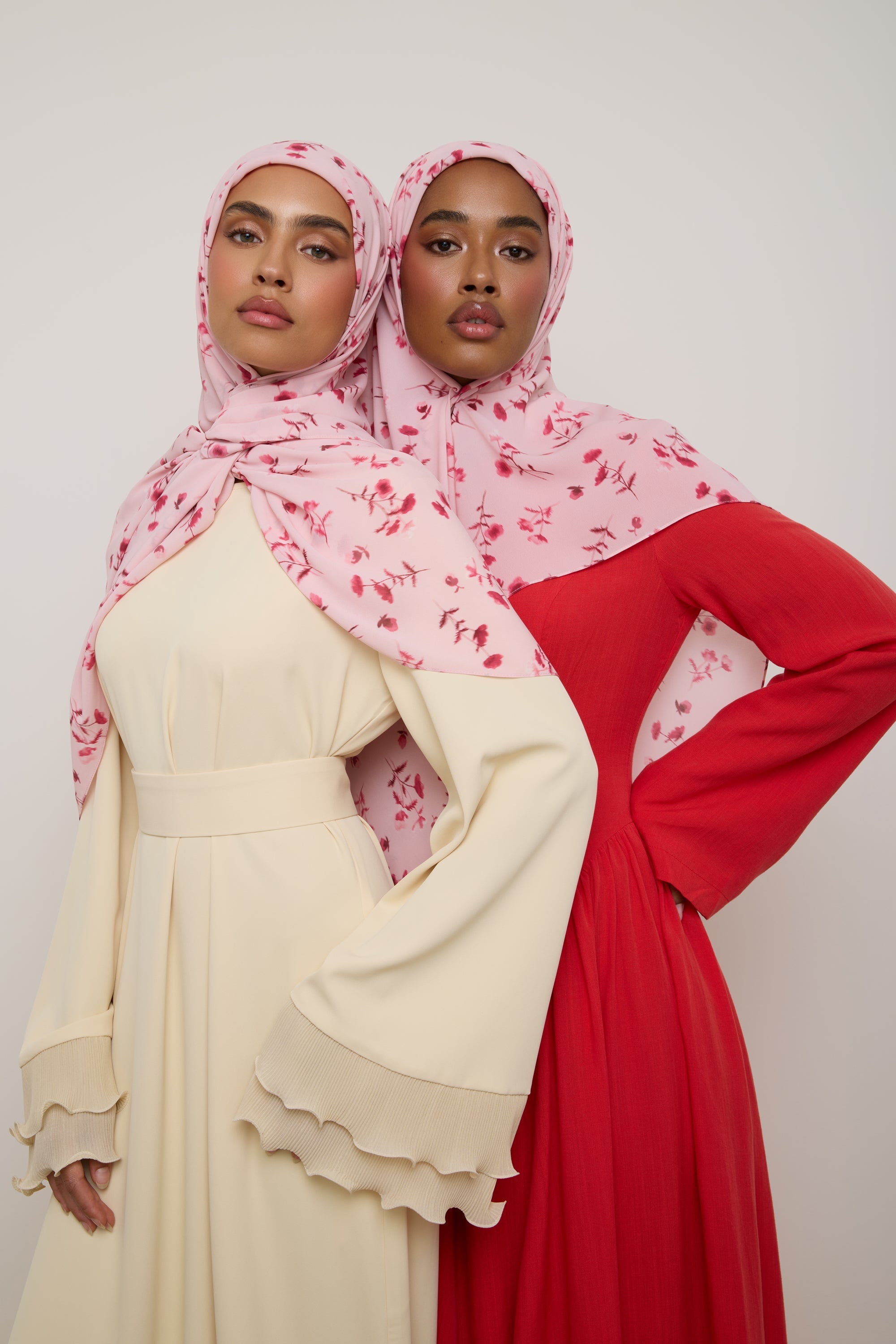 Printed Chiffon Hijab - Pink Floral Ditsy Hijab Veiled 