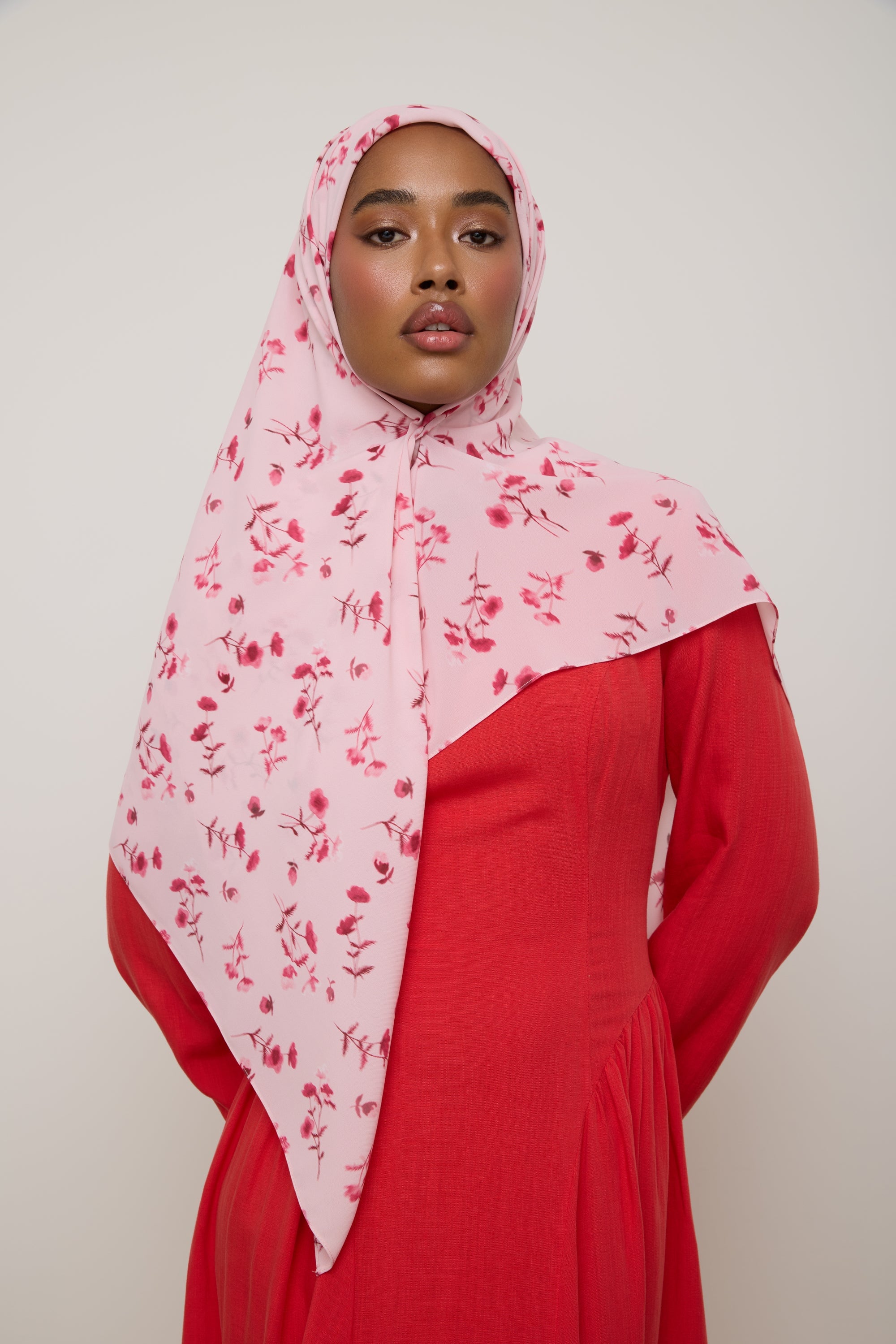 Printed Chiffon Hijab - Pink Floral Ditsy Hijab Veiled 