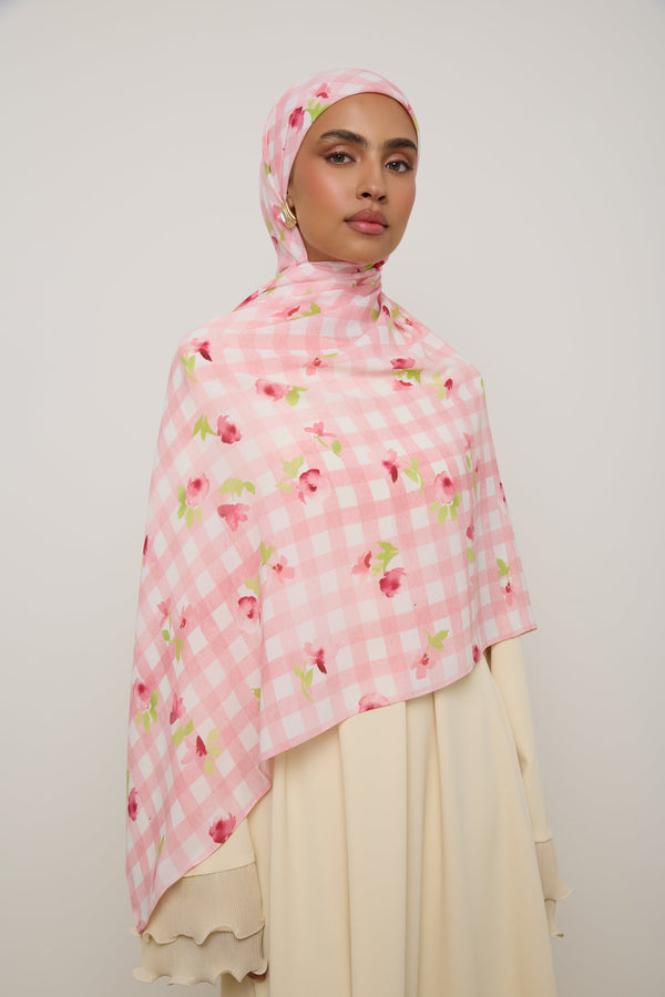 Printed Chiffon Hijab - Pink Picnic Hijab Veiled 