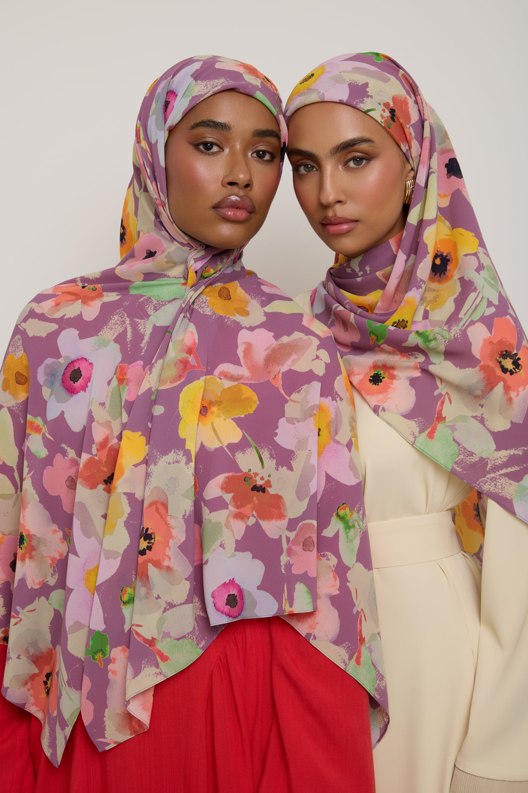 Printed Chiffon Hijab - Purple Floral Hijab Veiled 