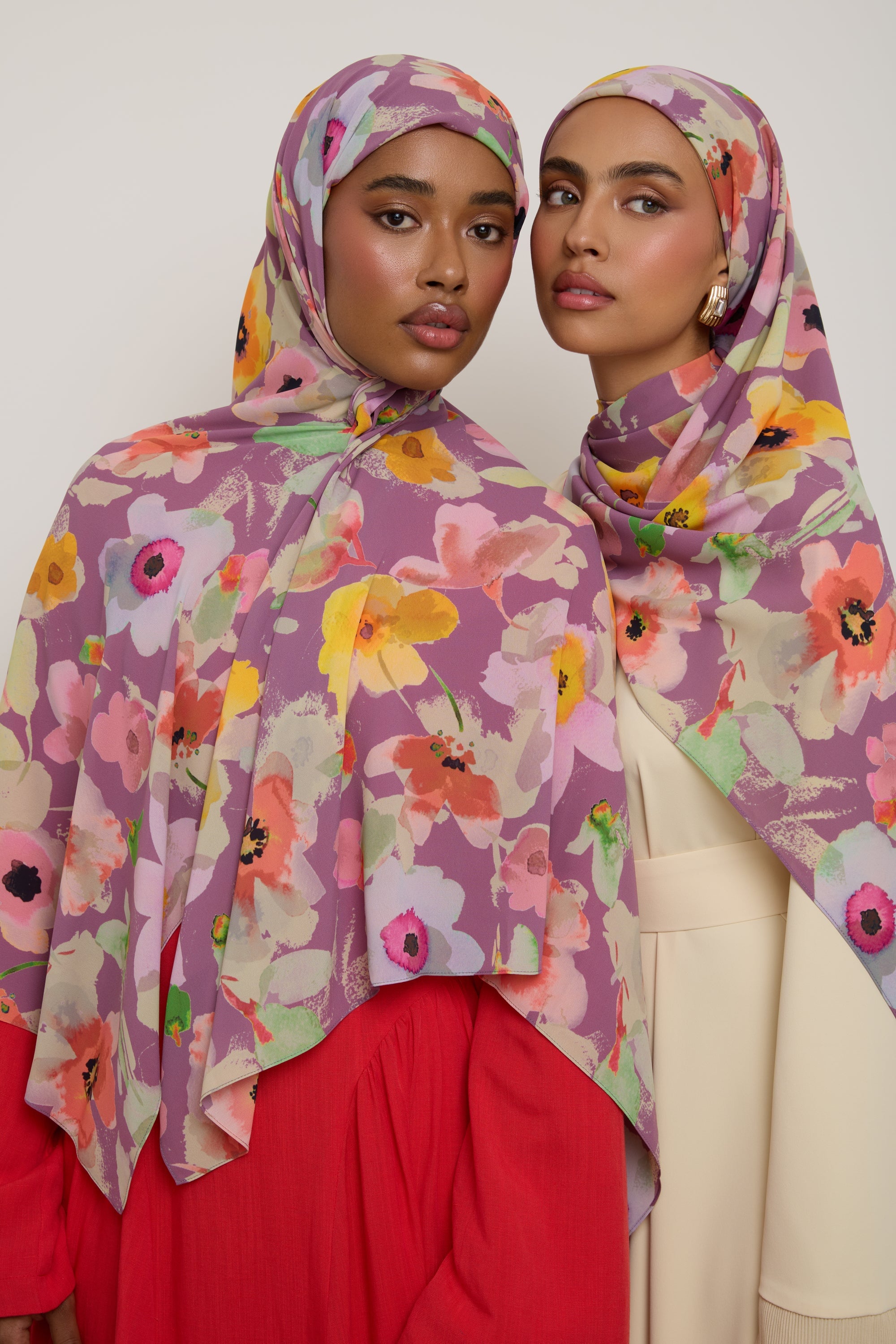 Printed Chiffon Hijab - Purple Floral Hijab Veiled 