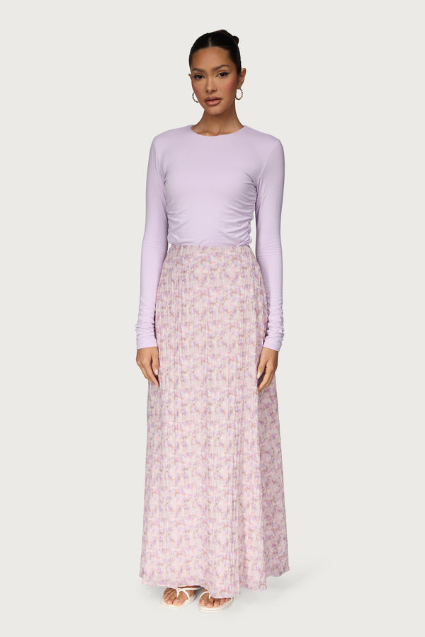 Printed Floral Maxi Skirt - Lilac Dresses Veiled 