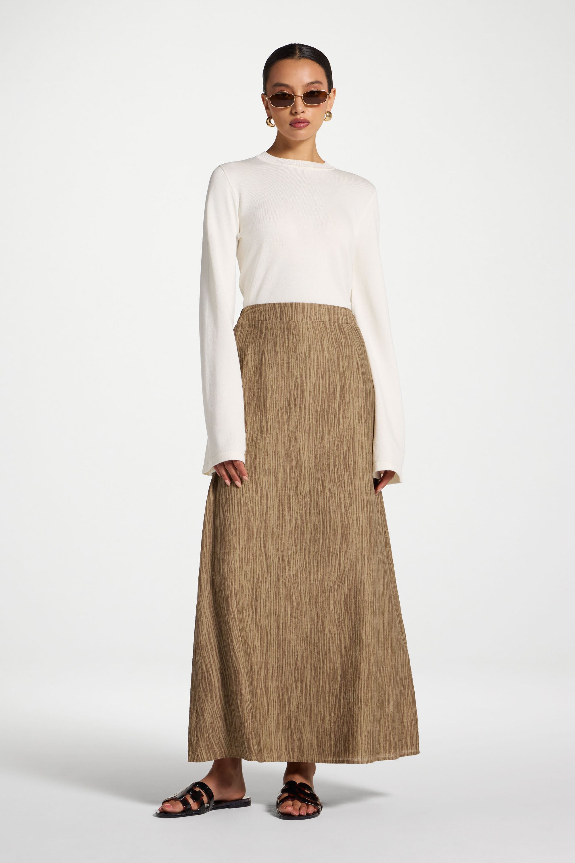 Printed Maxi Skirt - Brown Abayas Veiled 