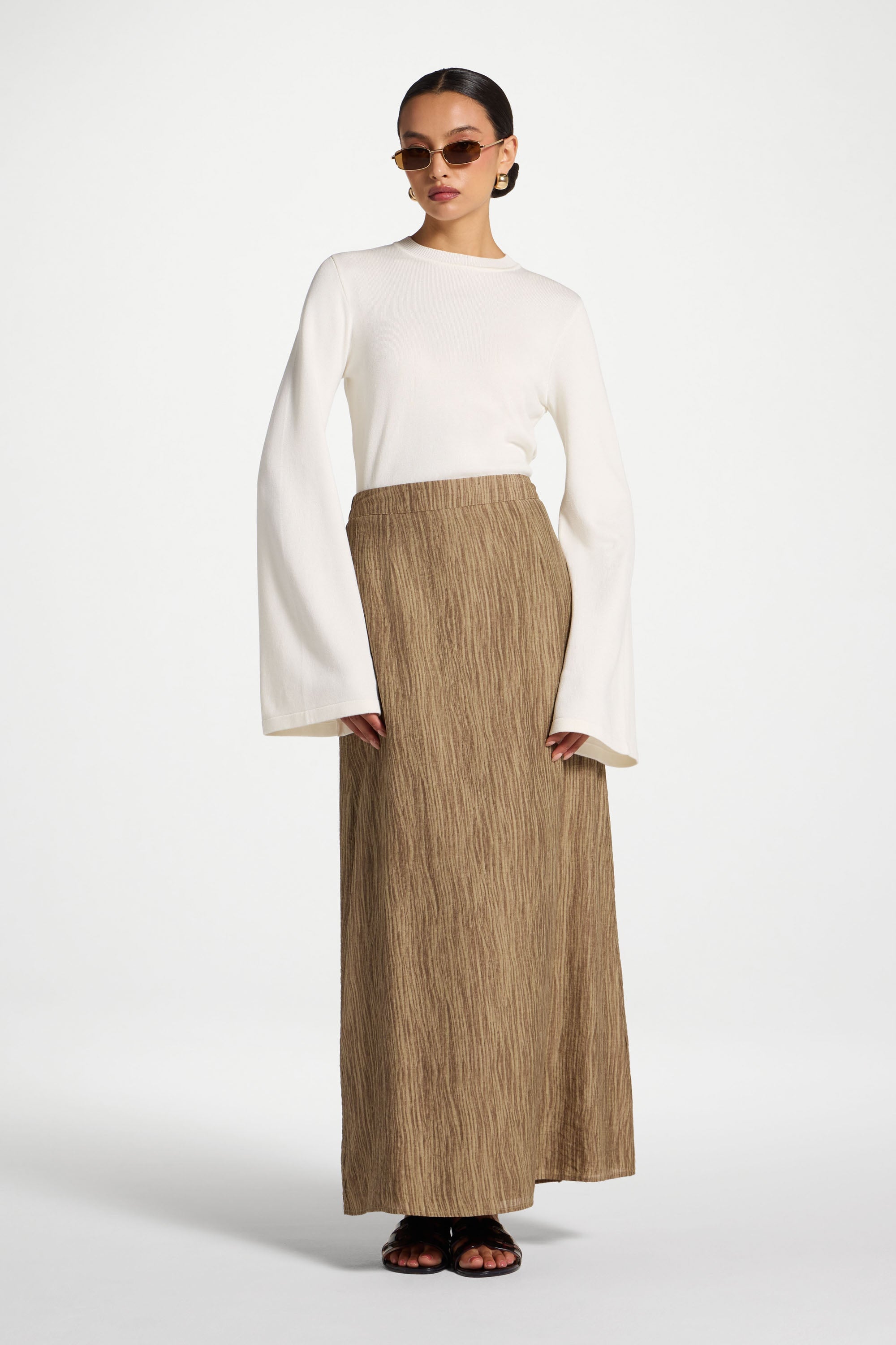 Printed Maxi Skirt - Brown Abayas Veiled 