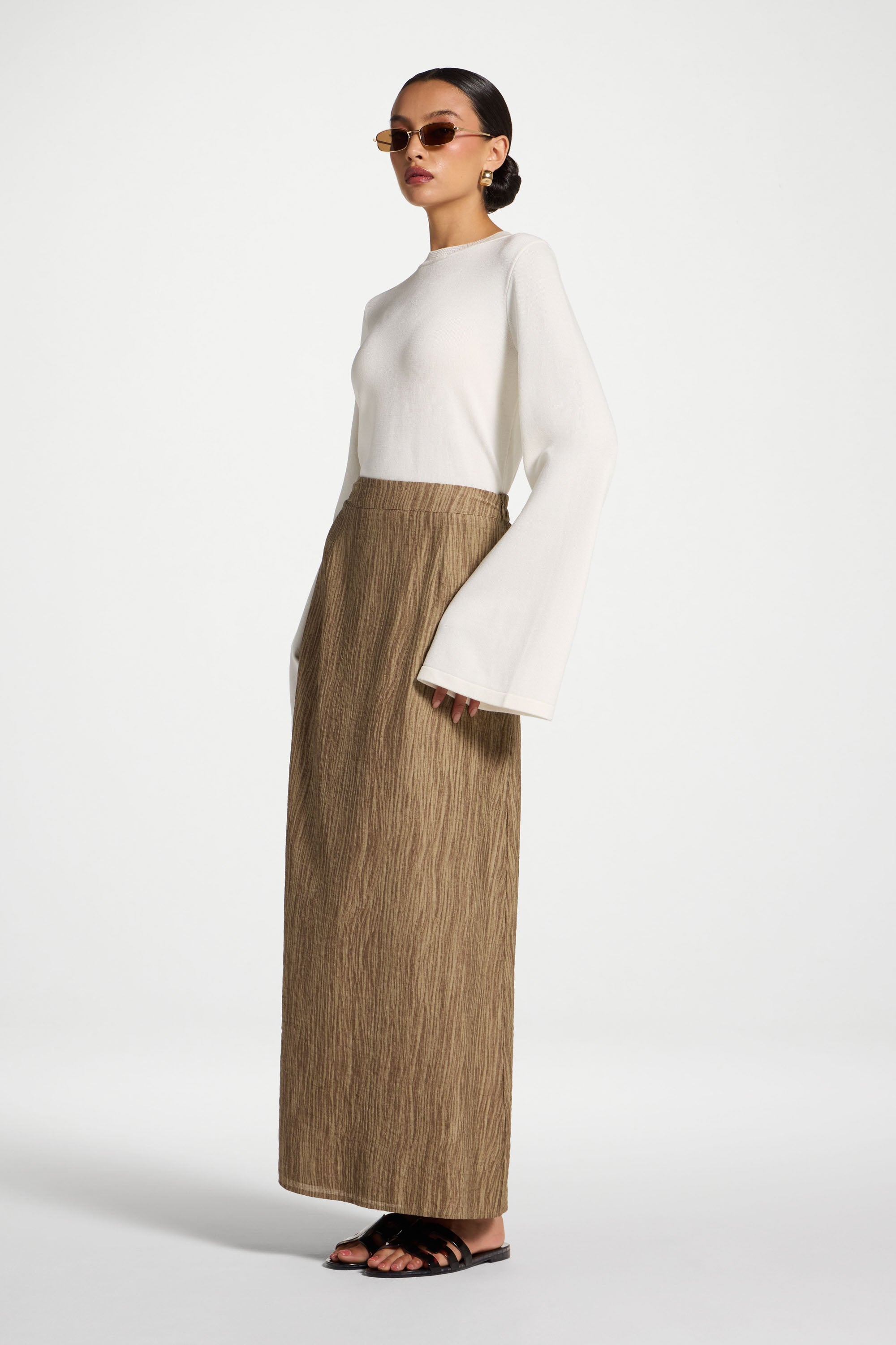 Printed Maxi Skirt - Brown Abayas Veiled 