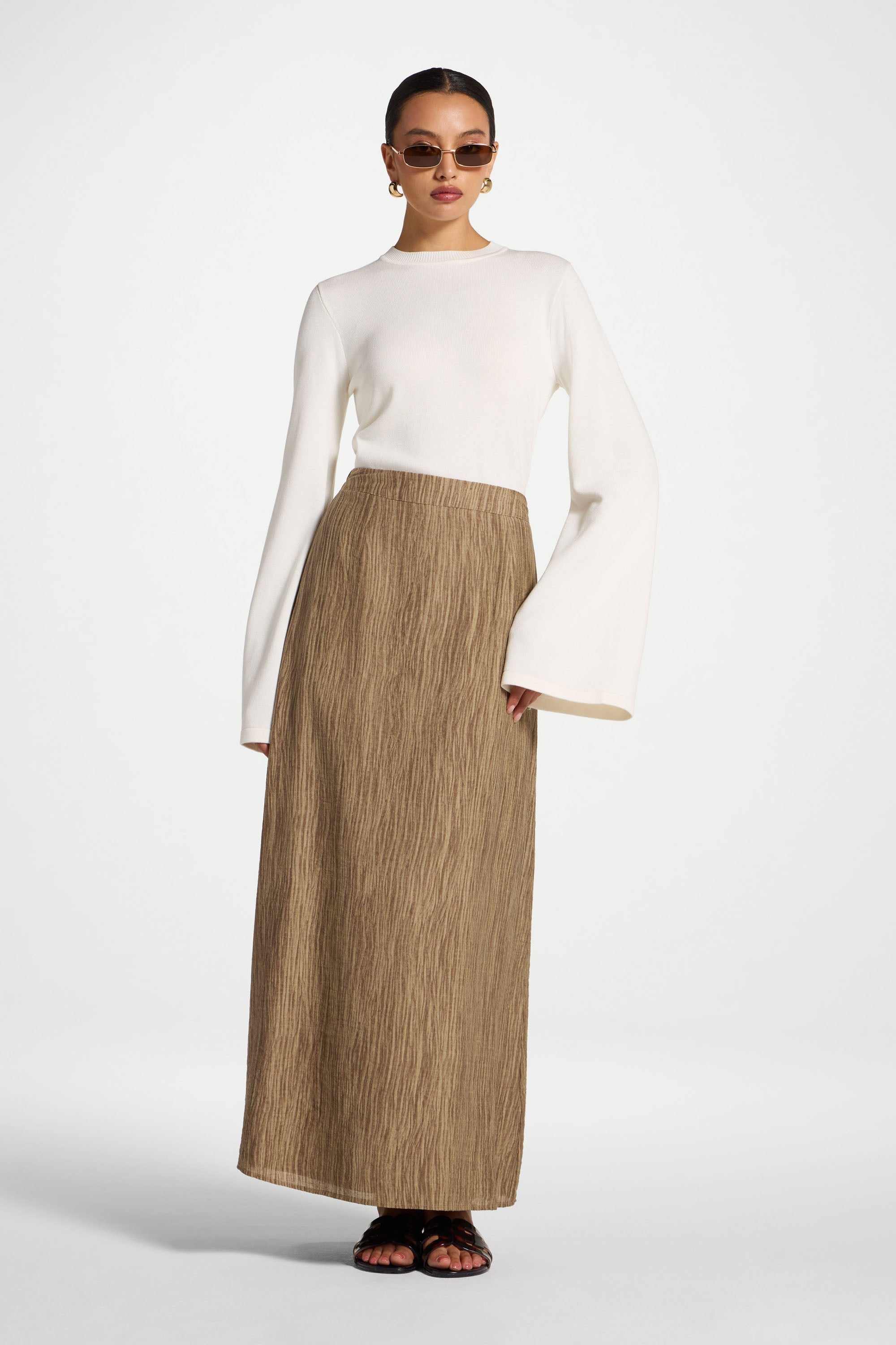 Printed Maxi Skirt - Brown Abayas Veiled 
