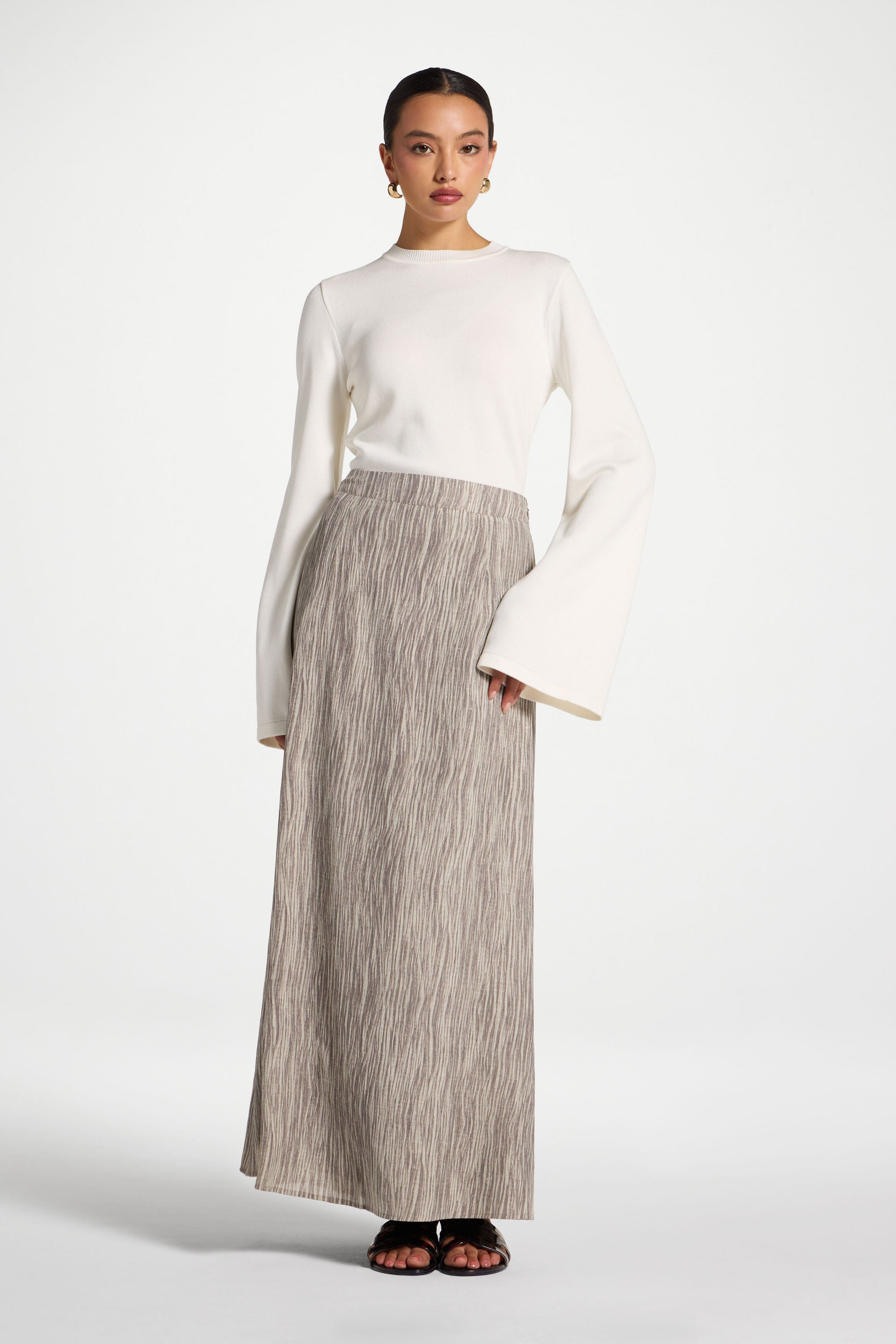 Printed Maxi Skirt - Taupe Abayas Veiled 