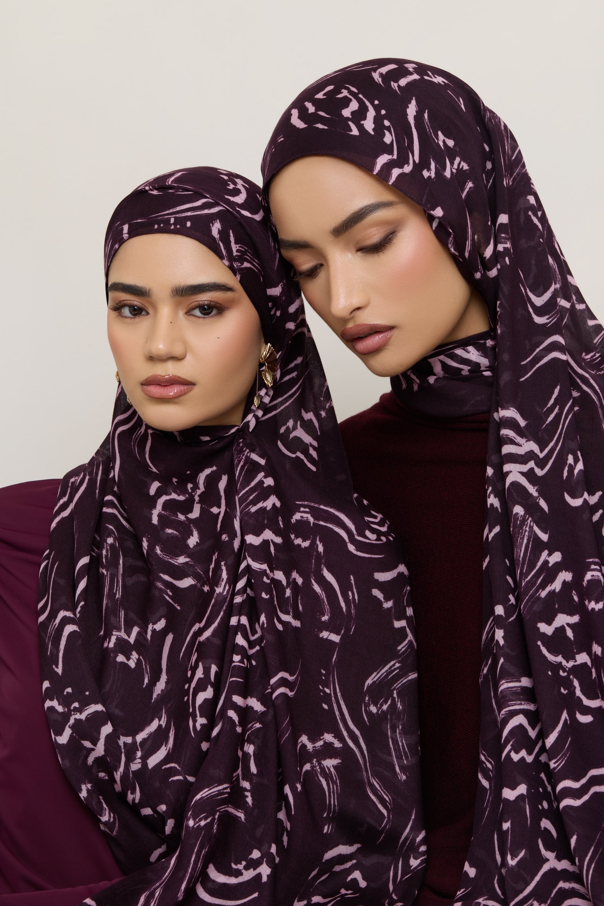 Printed Modal Hijab - Abstract Plum Hijabs Veiled 
