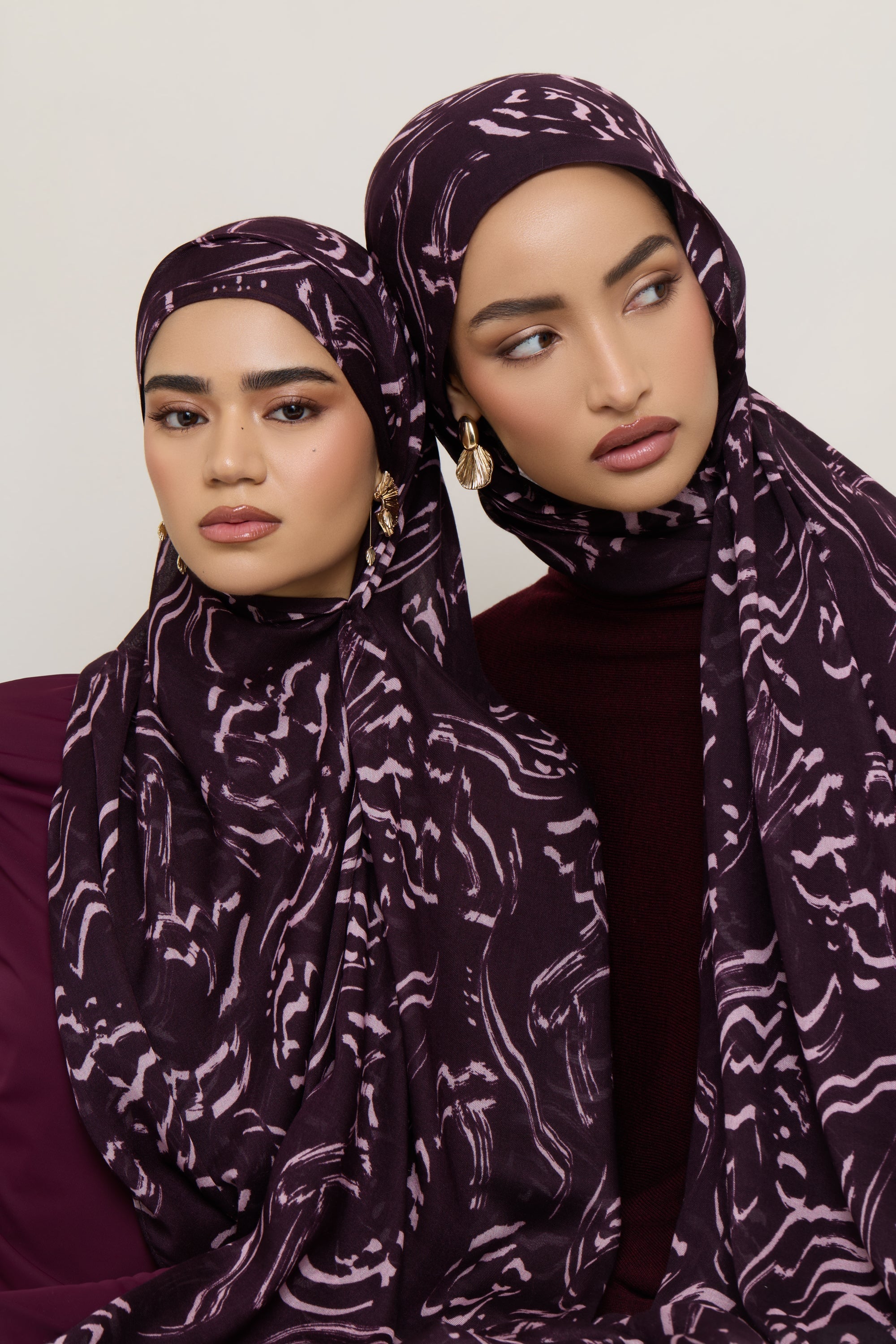 Printed Modal Hijab - Abstract Plum Hijabs Veiled 