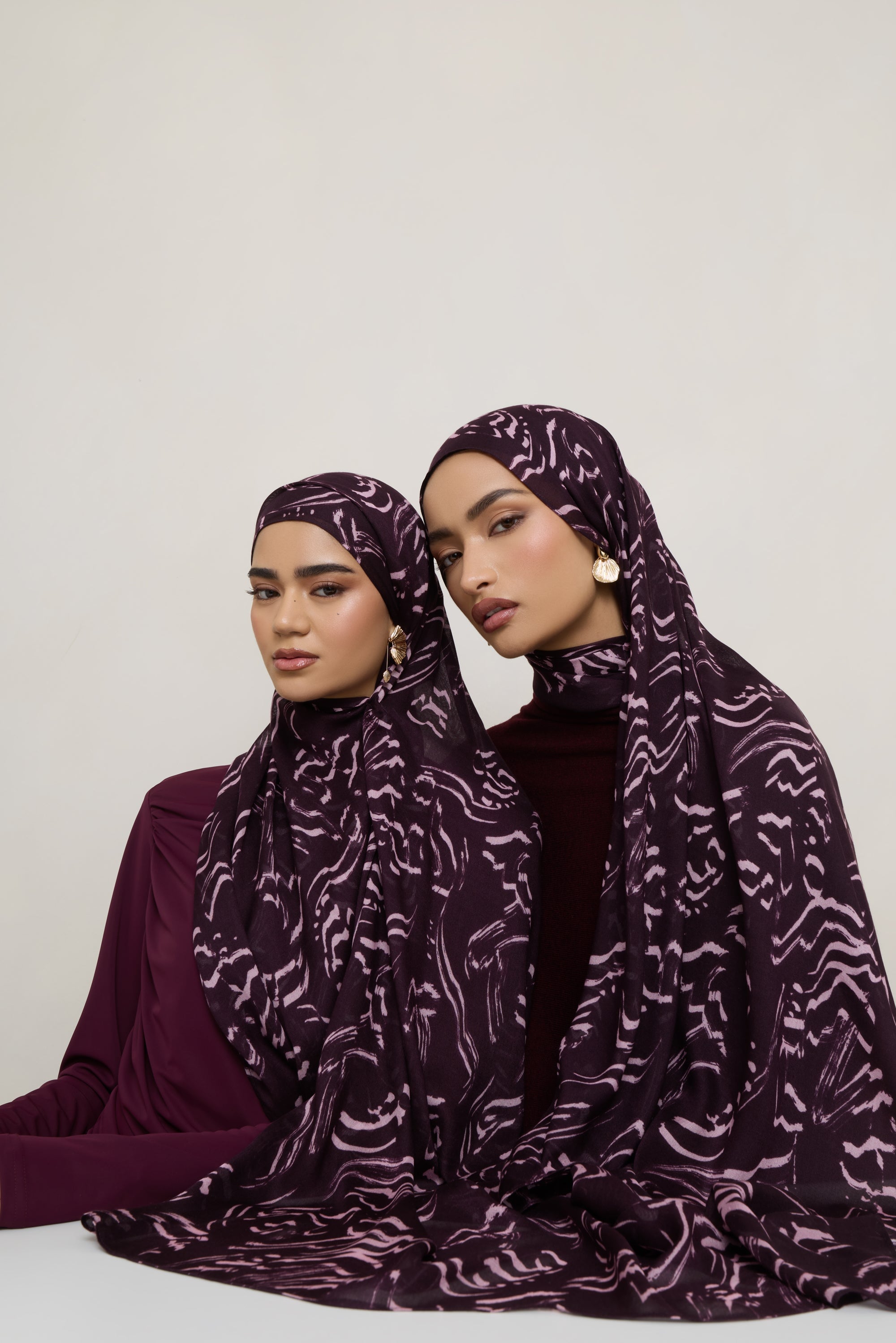 Printed Modal Hijab - Abstract Plum Hijabs Veiled 