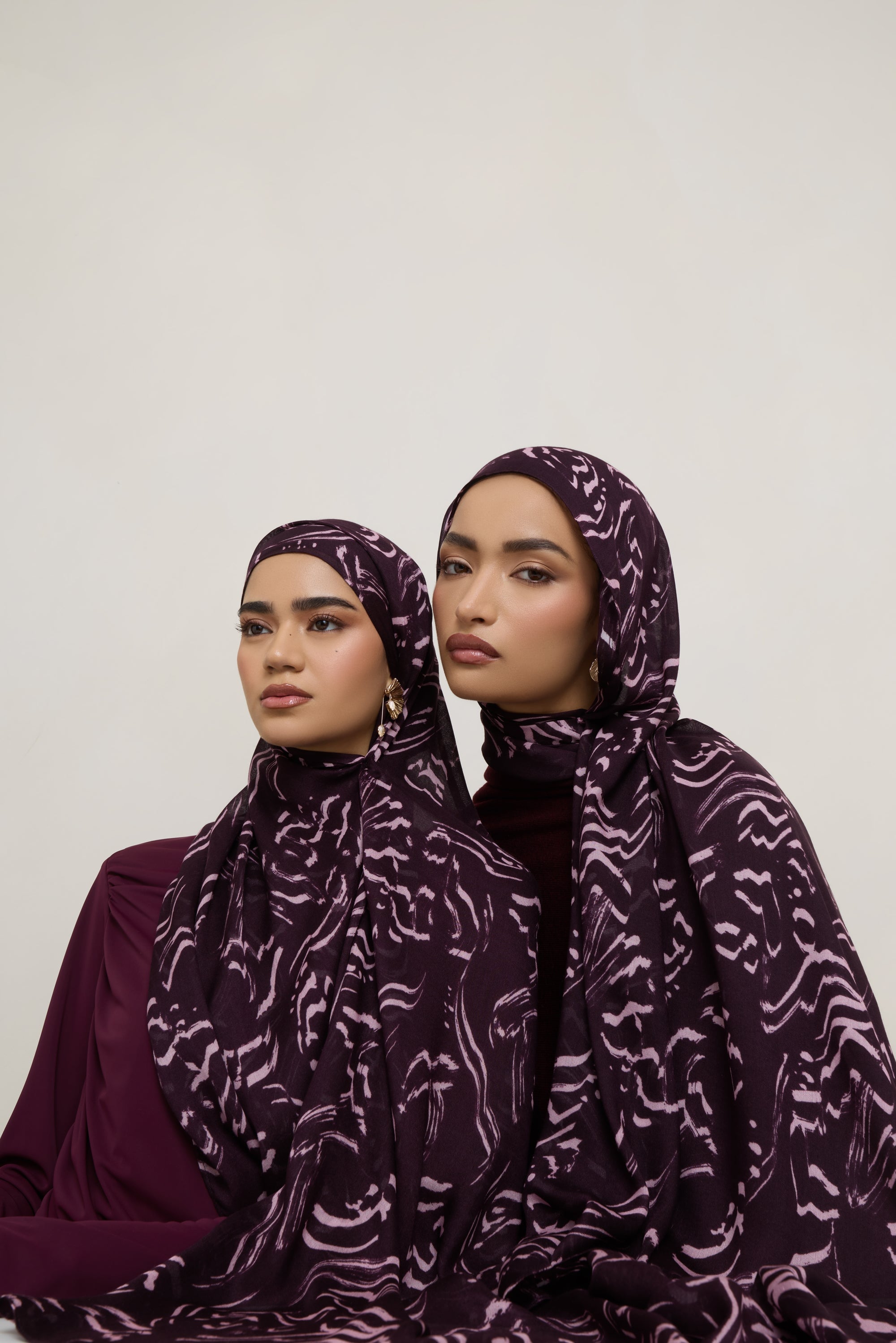 Printed Modal Hijab - Abstract Plum Hijabs Veiled 