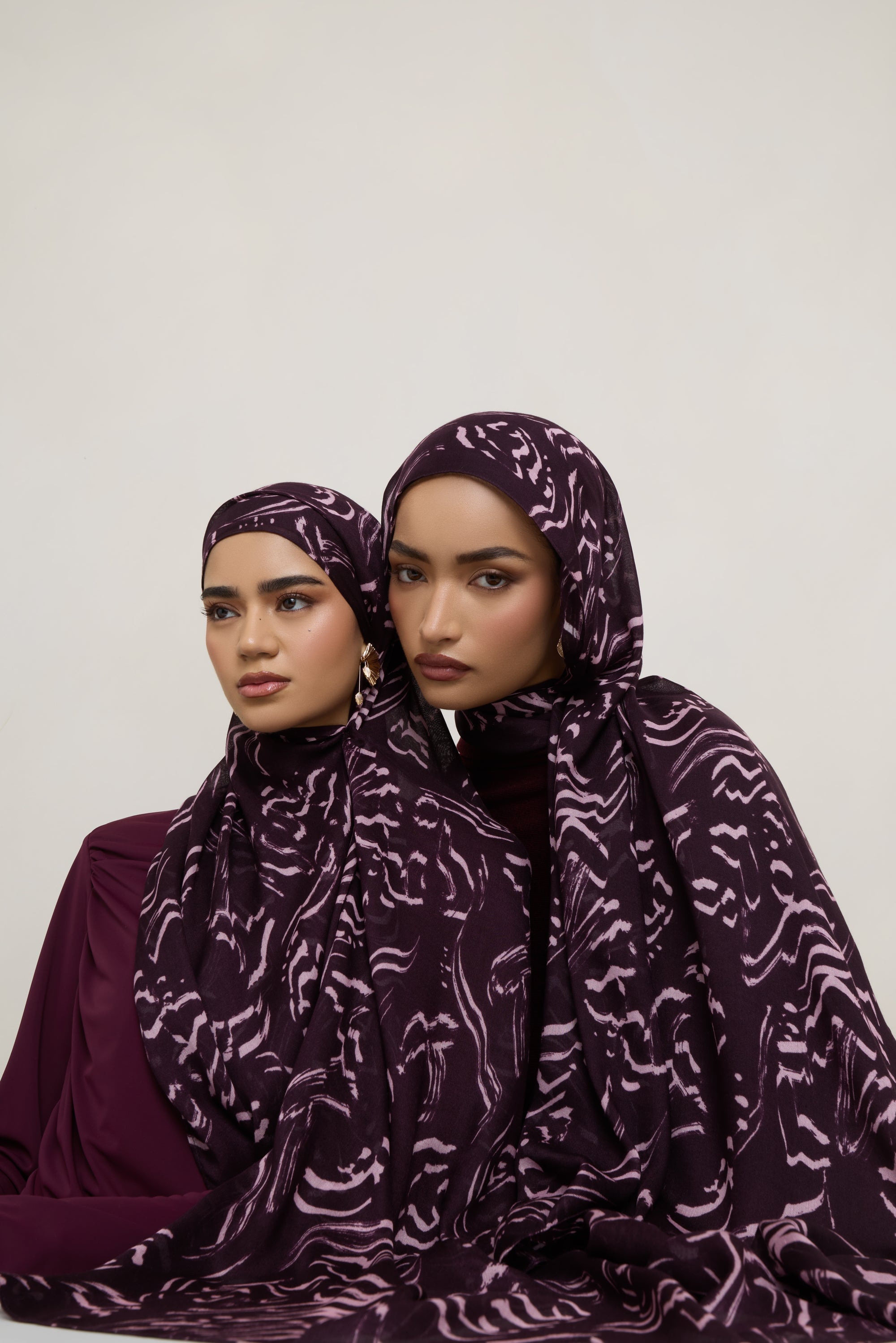 Printed Modal Hijab - Abstract Plum Hijabs Veiled 
