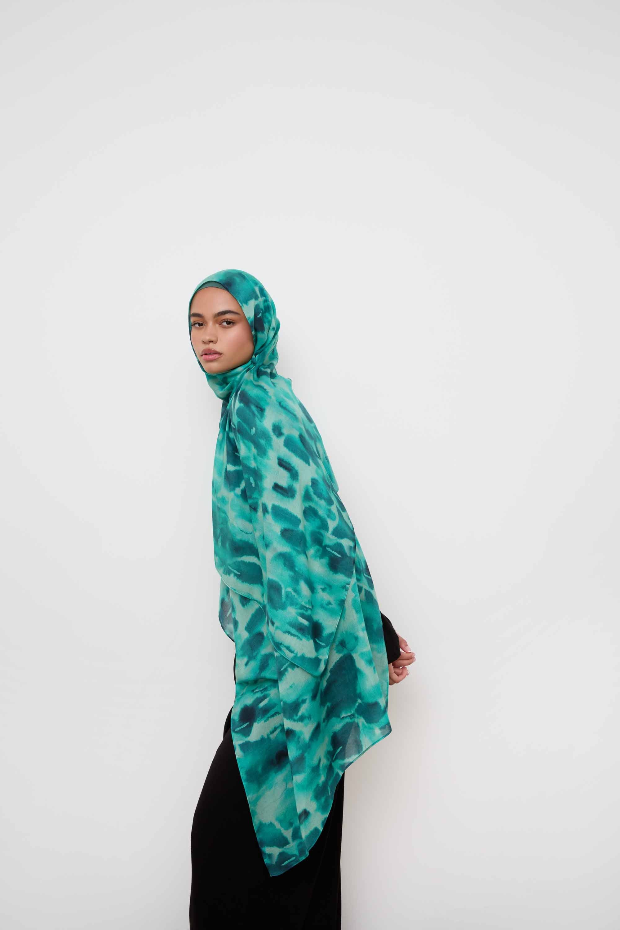 Printed Modal Hijab - Aqua Mirage Hijabs Veiled 