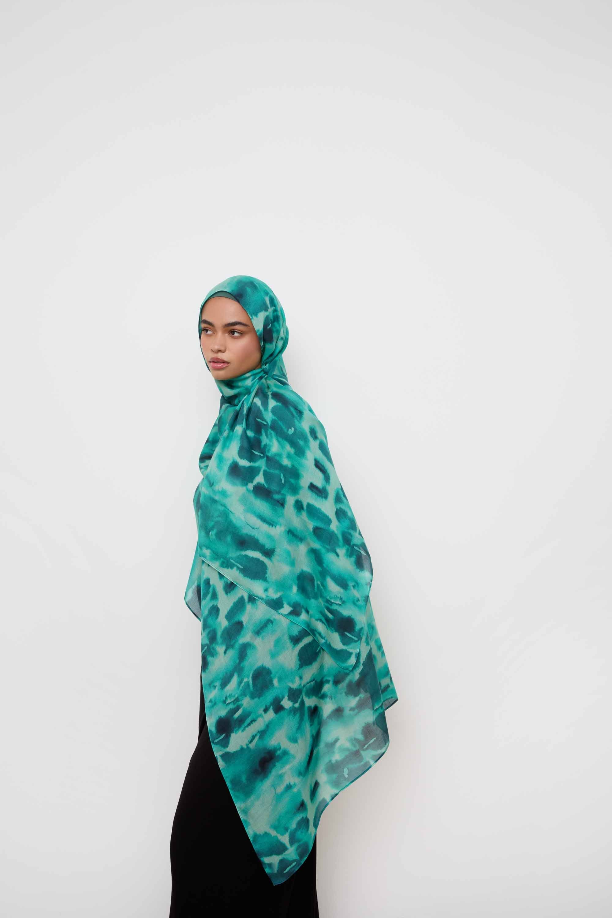 Printed Modal Hijab - Aqua Mirage Hijabs Veiled 