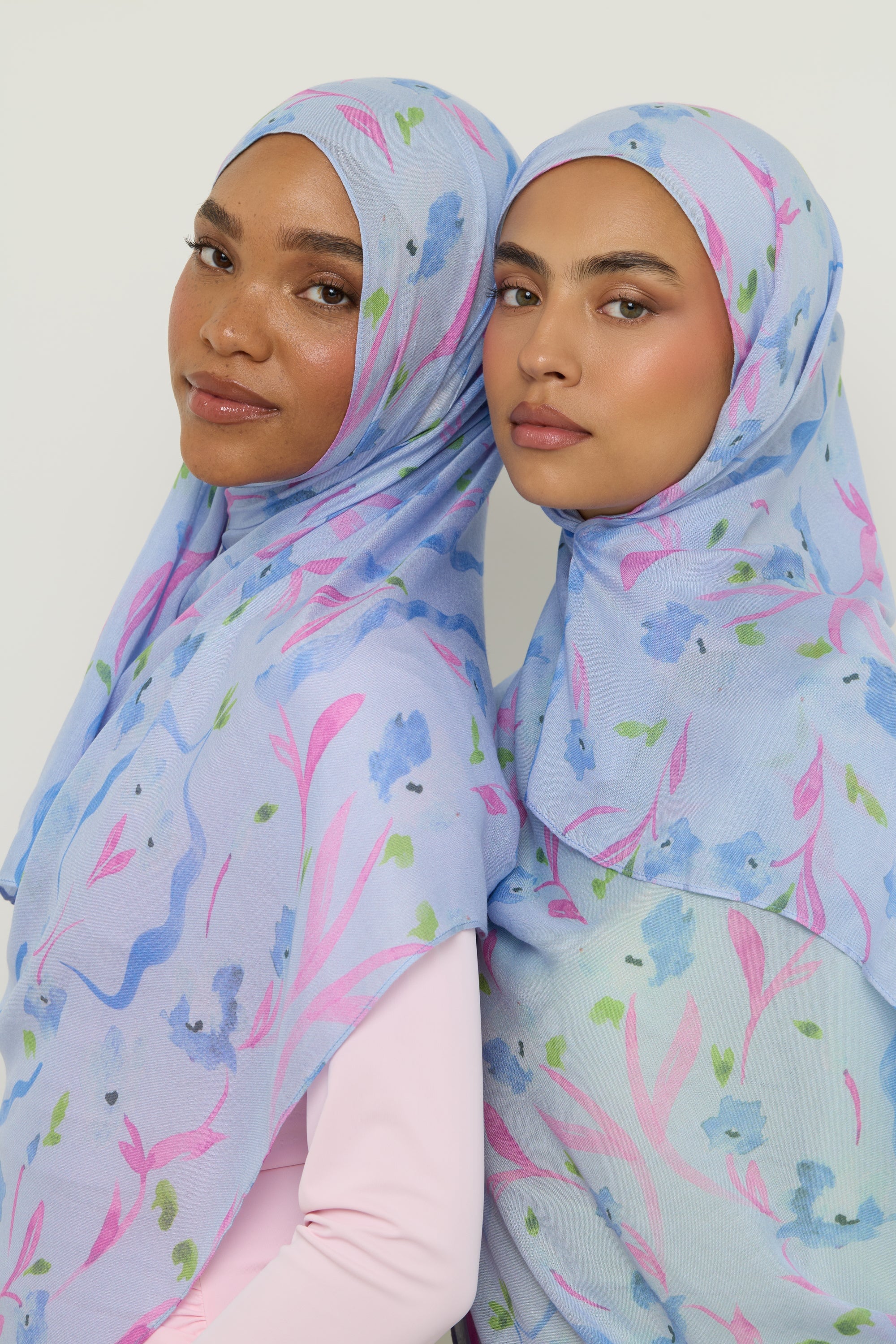 Printed Modal Hijab - Baby Blue Floral Hijab Veiled 