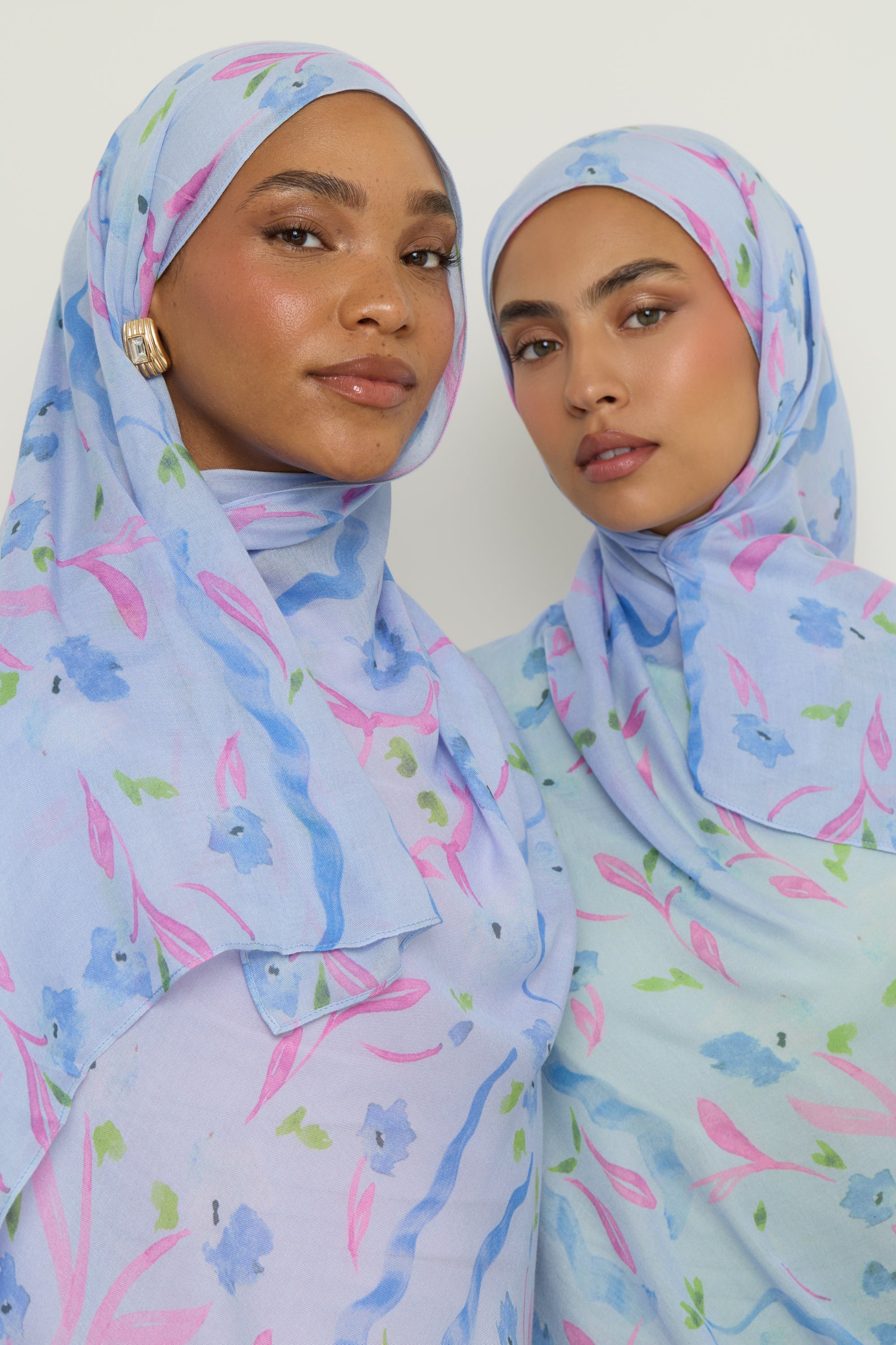 Printed Modal Hijab - Baby Blue Floral Hijab Veiled 