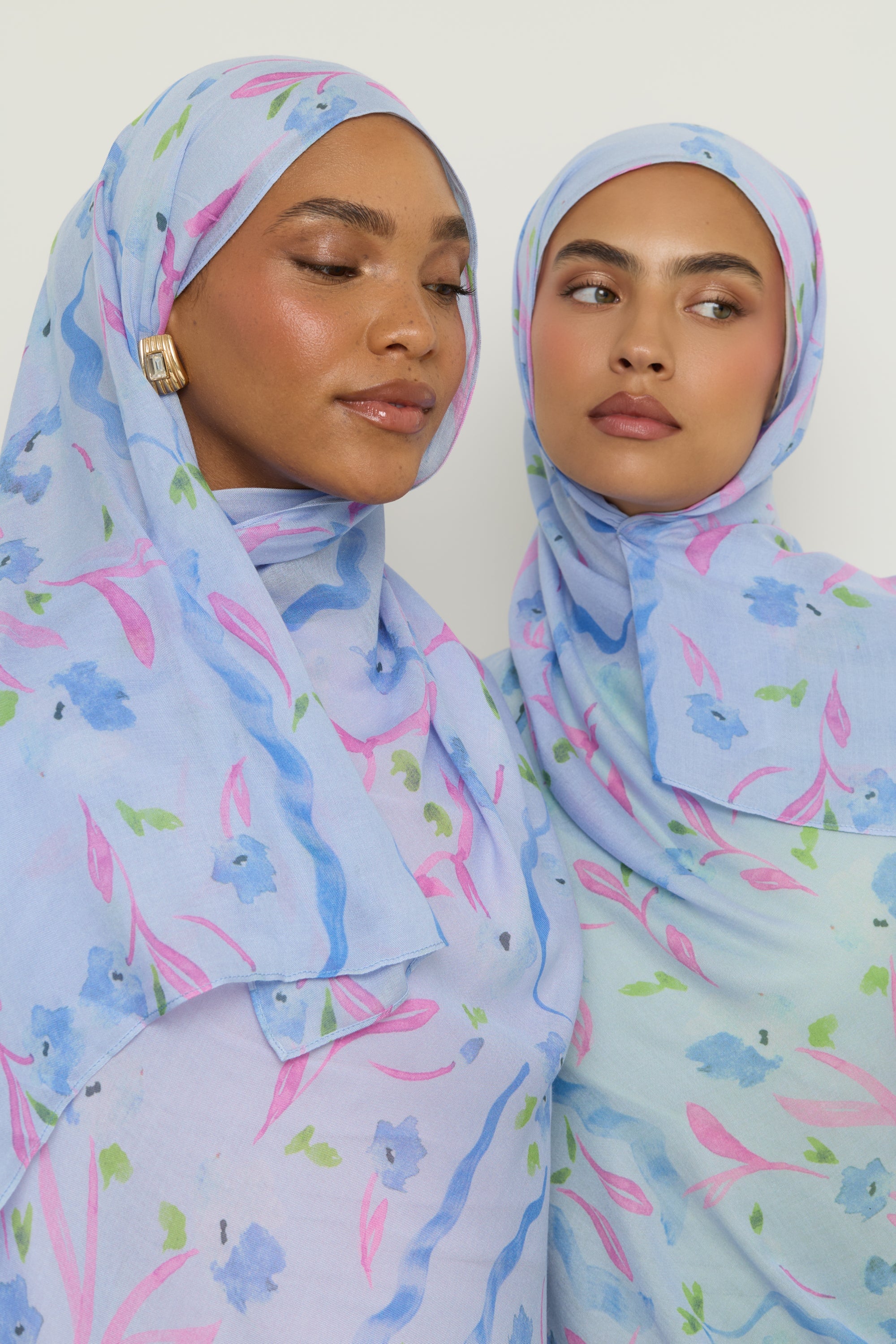 Printed Modal Hijab - Baby Blue Floral Hijab Veiled 