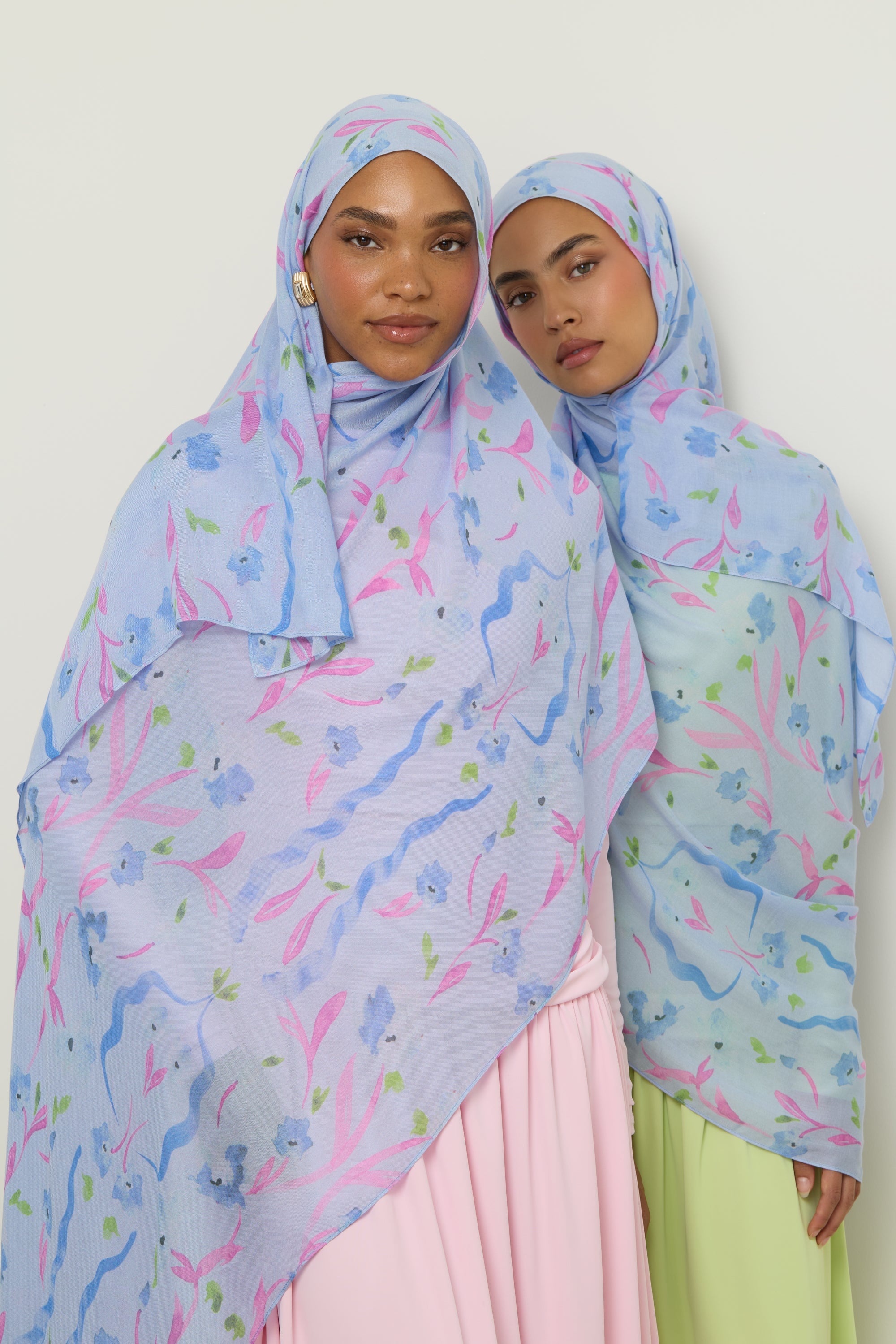 Printed Modal Hijab - Baby Blue Floral Hijab Veiled 