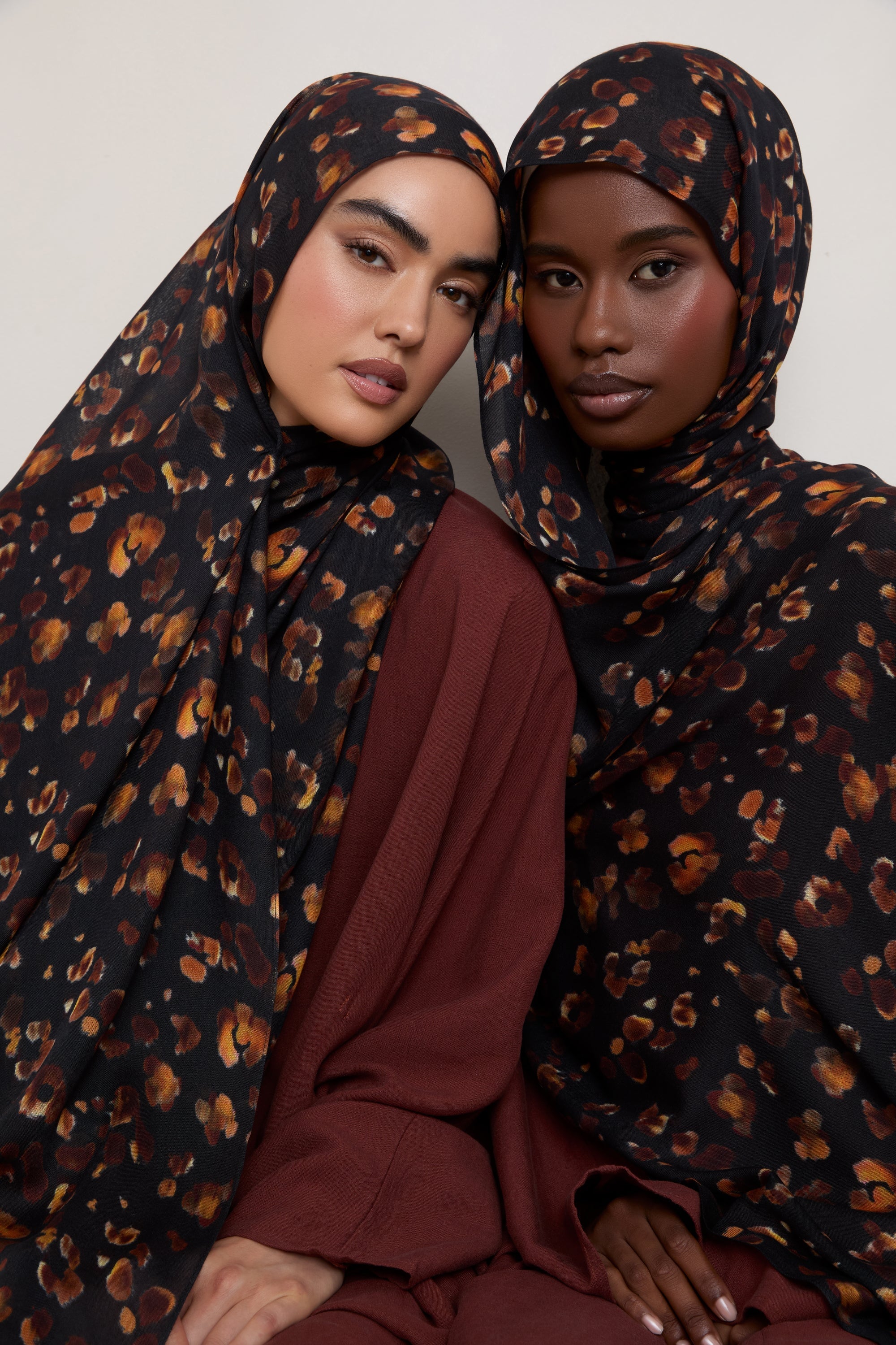 Printed Modal Hijab - Black Leopard Bloom