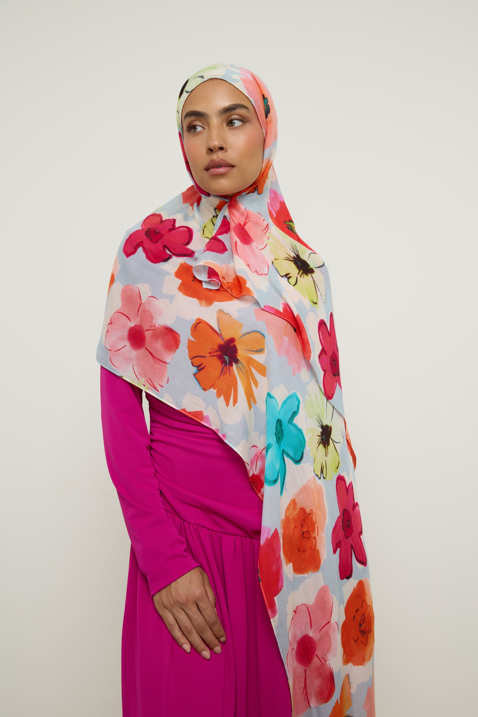Printed Modal Hijab - Botanical Blue Hijab Veiled 